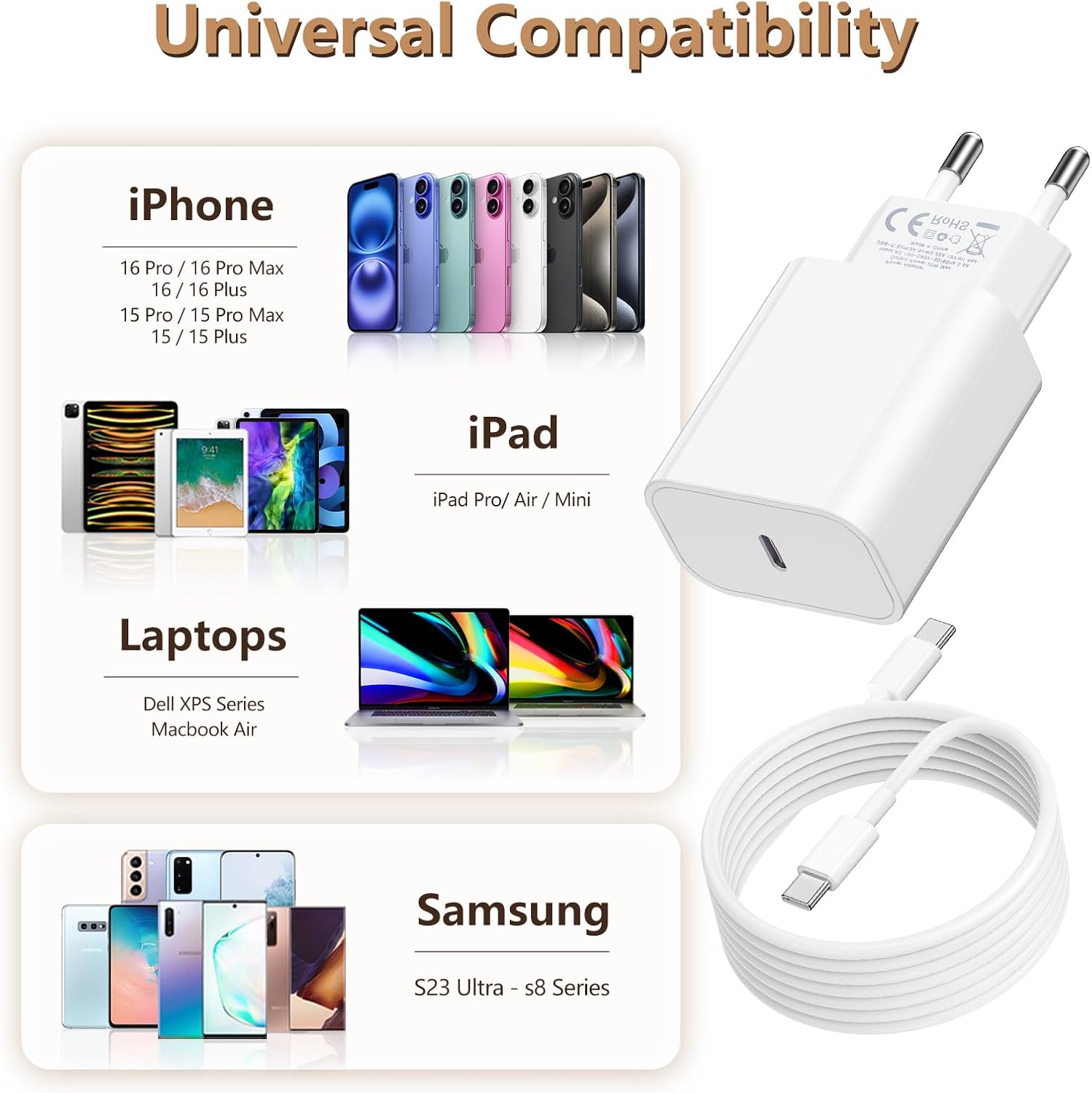 Thumbnail 5 de 2-Pack Chargeur USB-C 20W Jeenek avec câble 2 m – Charge rapide pour iPhone et iPad