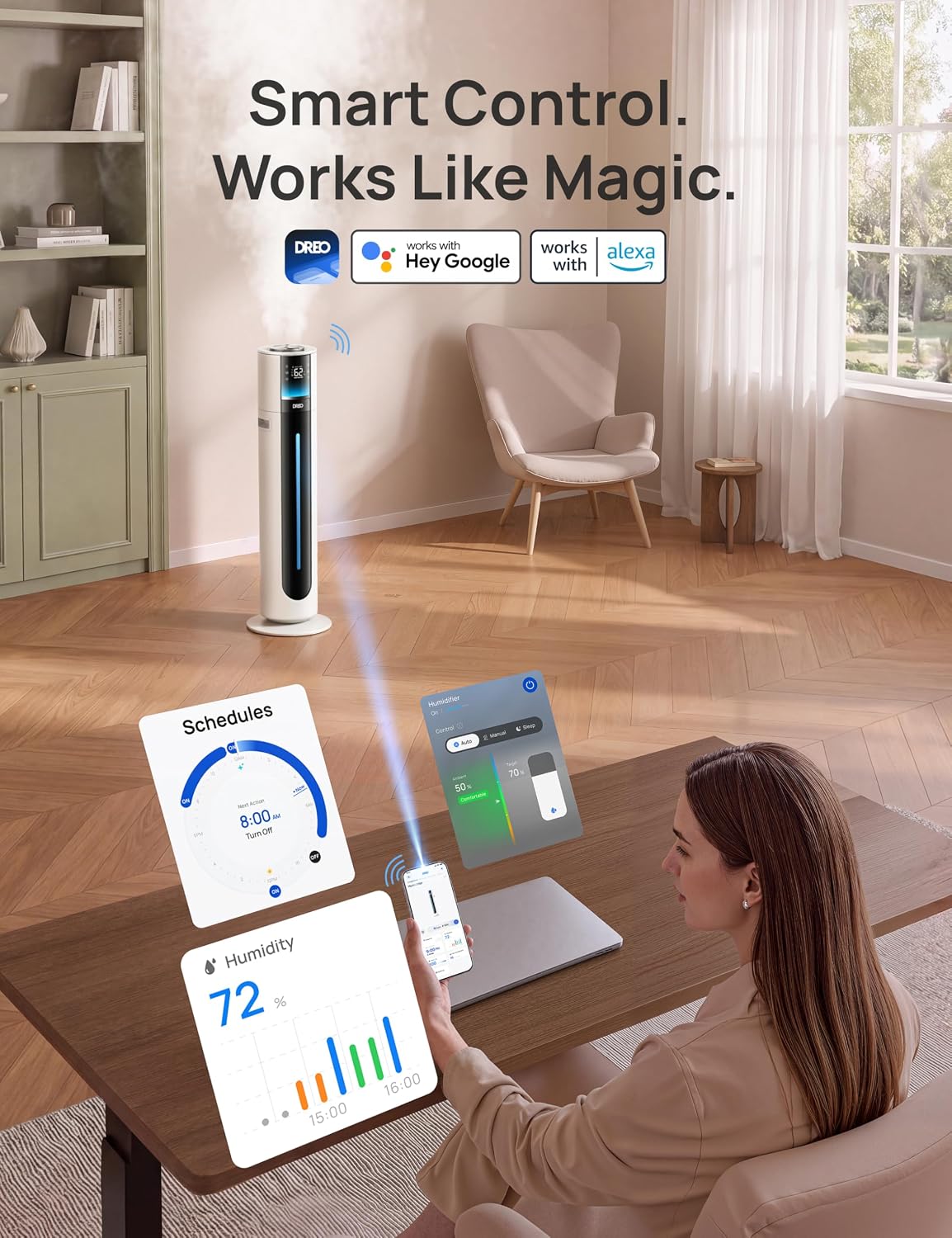 Detalle de DREO 747S DR-HHM017S White Smart Humidifier, 11L, App Control