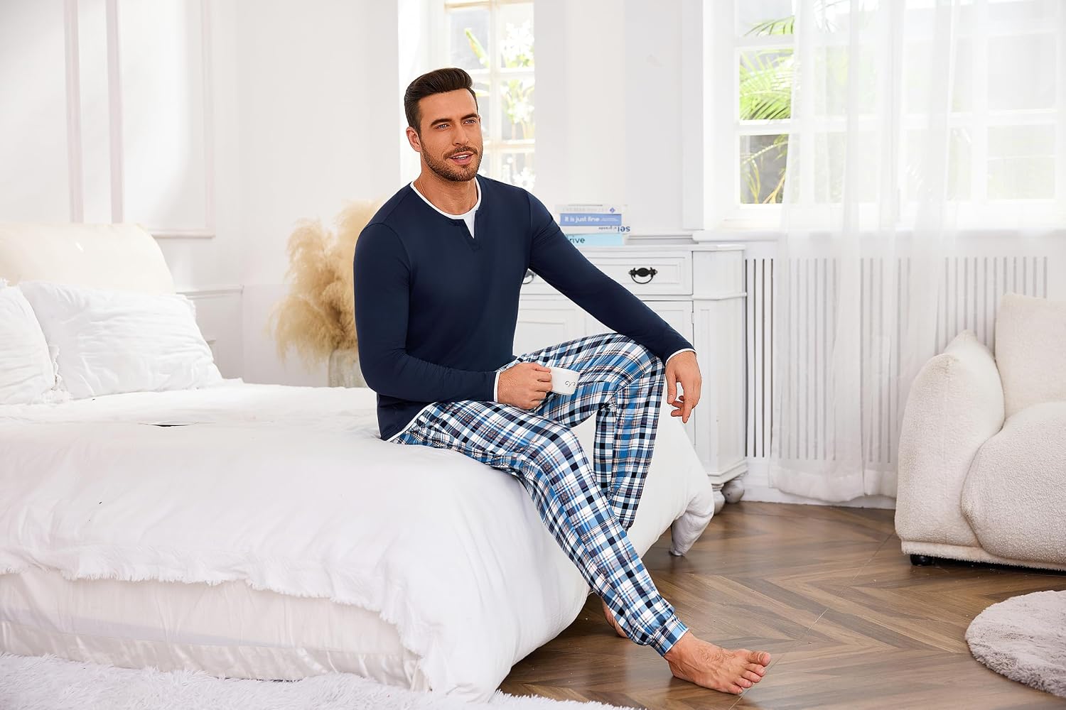 Detalle de Pijama hombre algodón manga larga cómodo