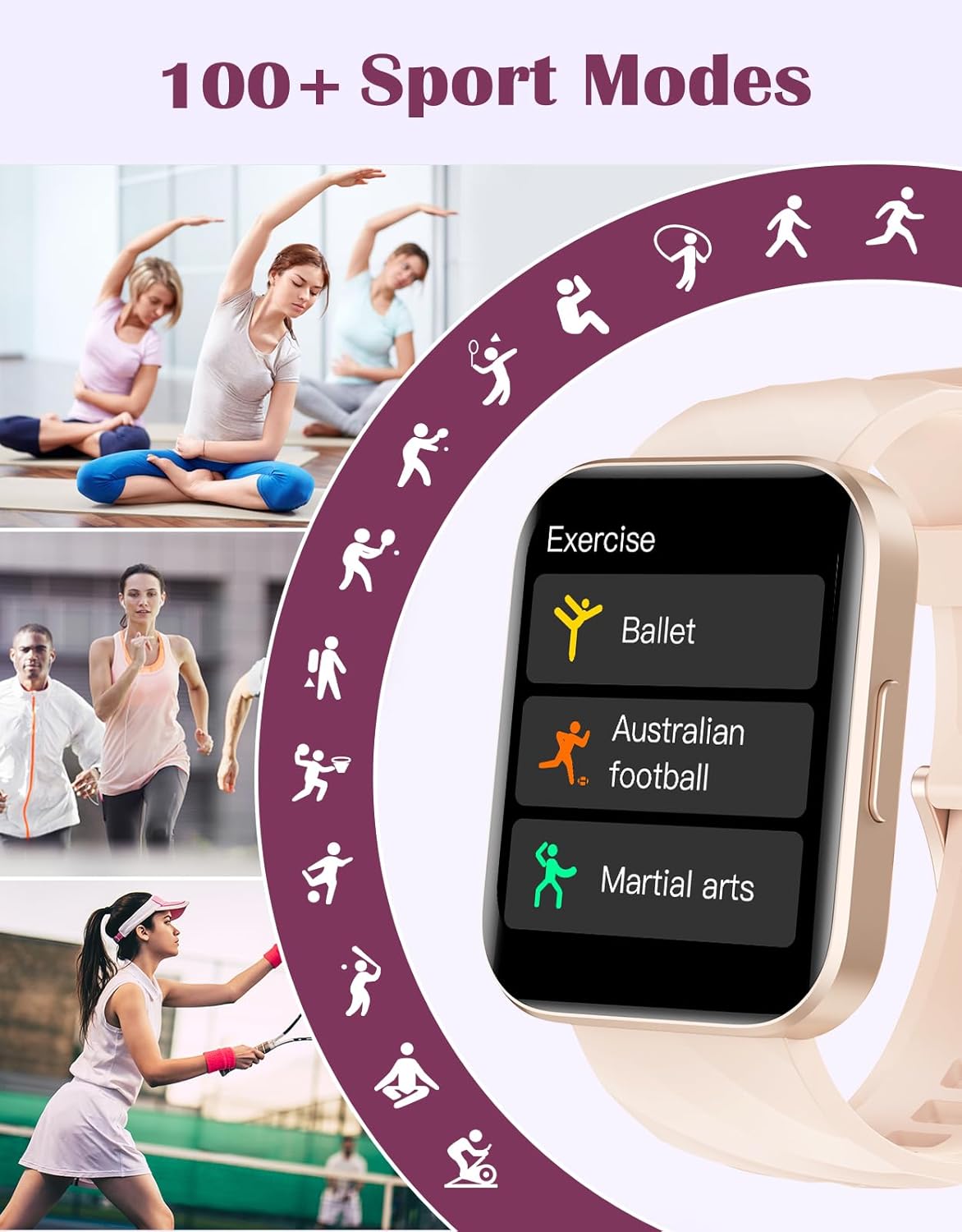 Detalle de RUIMEN Smartwatch Donna: chiamate Bluetooth, WhatsApp, saturimetro, cardio e fitness tracker rosa