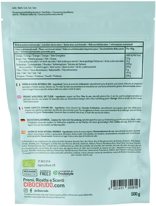 Detalle 2 de Farine d'Avoine Bio 500g pour cuisine đ
