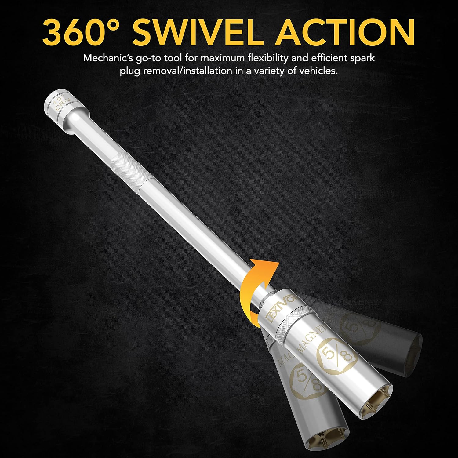 Thumbnail 1 de LEXIVON LX-122 5/8 in Swivel Magnetic Spark Plug Socket (3/8 in Drive, 10 in Total Length)