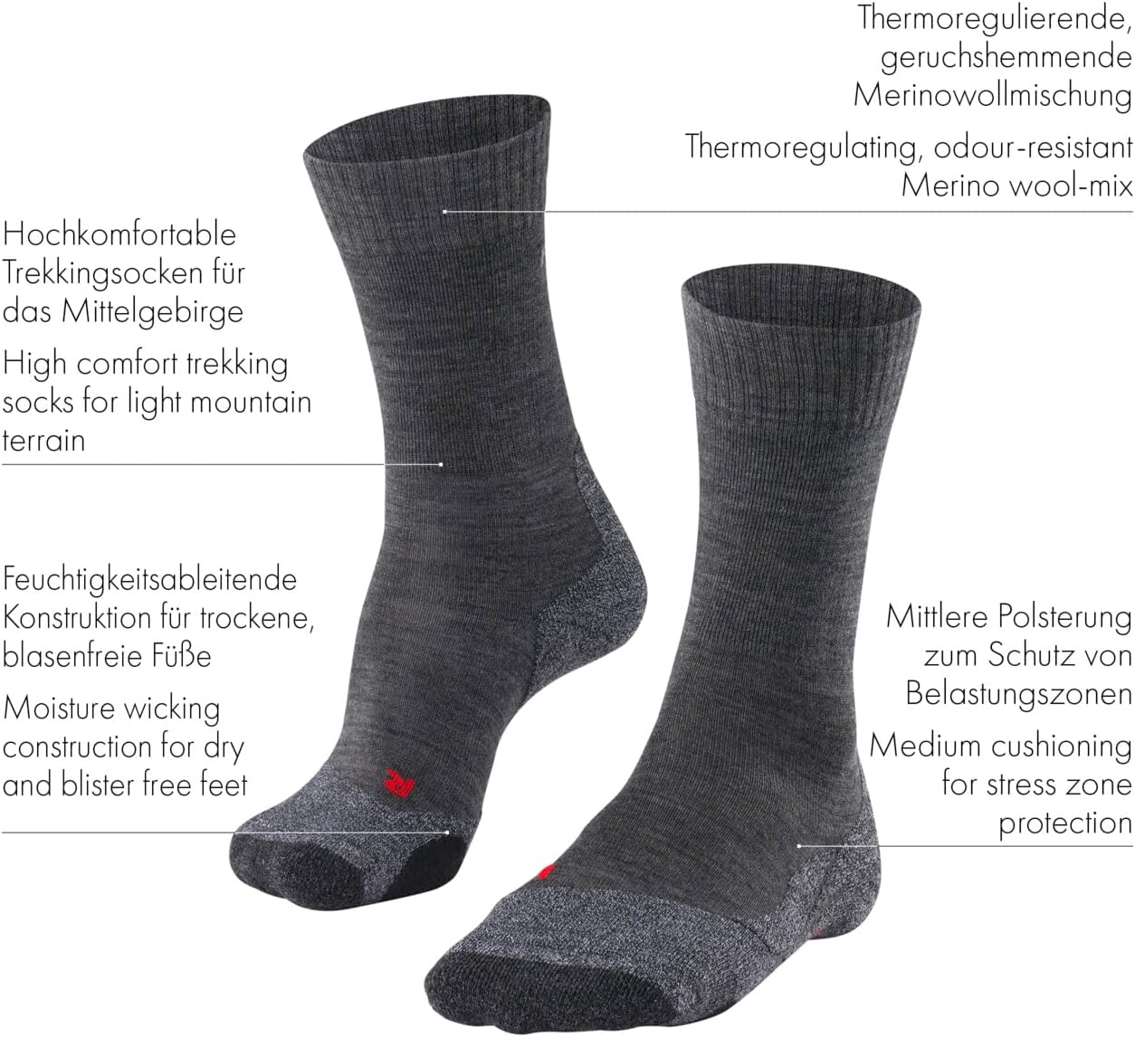 Thumbnail 5 de Chaussettes de randonnée FALKE Homme TK2 Explore M So laine fonctionnelle anti-ampoules (gris asphalt, 46-48)