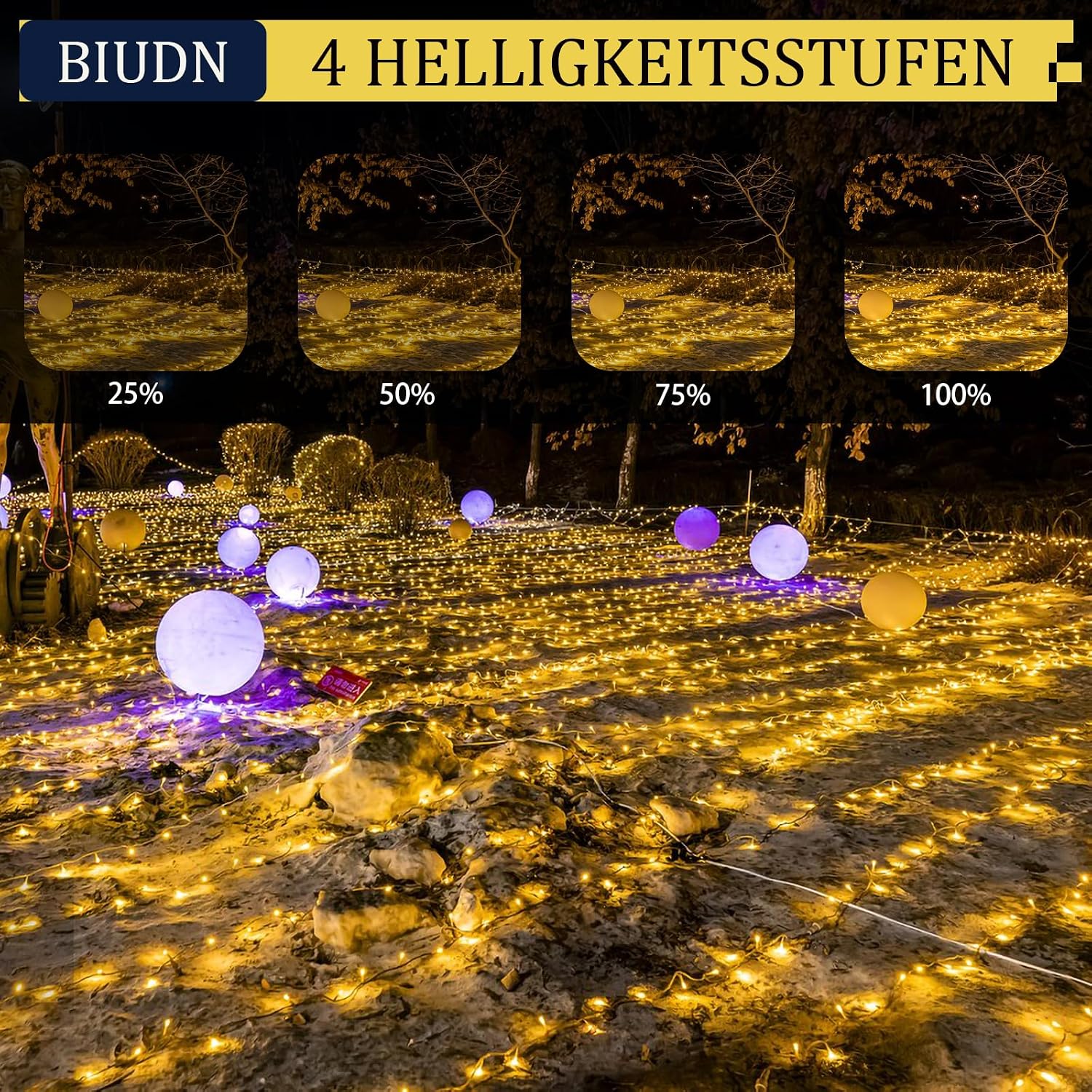 Detalle 2 de BIUDN 1500LED Lichterkette für außen & innen (75 m) warmweiß mit 8 Modi, Dimmer/Timer und IP44