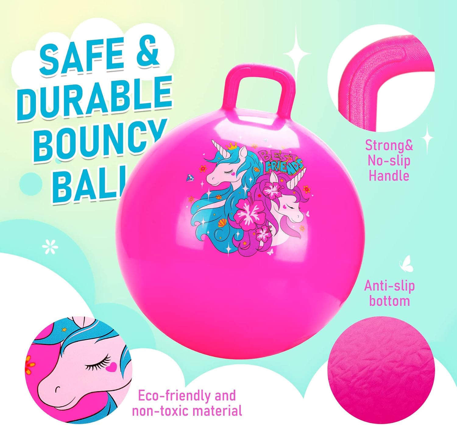 Detalle 2 de U&C Planet Hopper Ball 18-inch Bouncy Unicorn Ball with Handle (Pink)