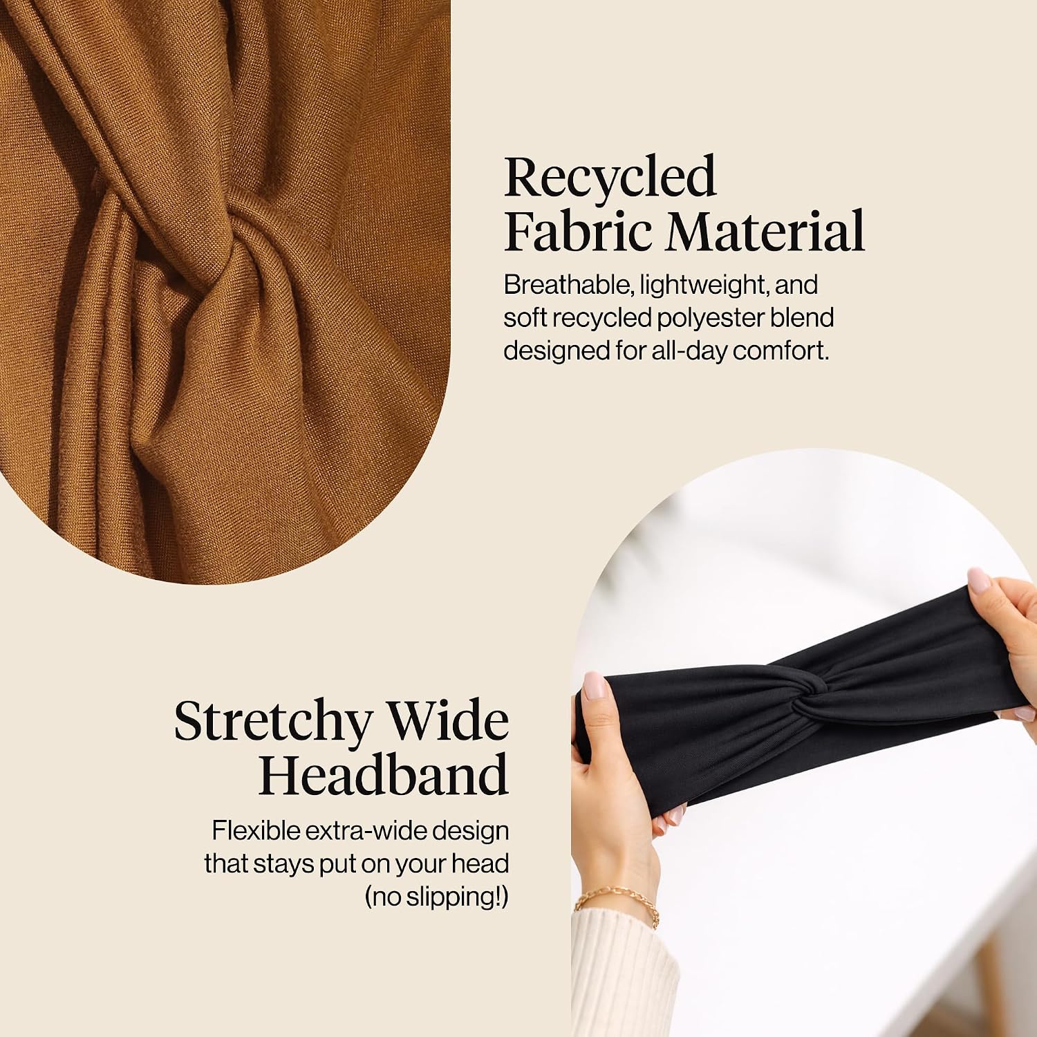 Detalle 2 de Kitsch wide headbands, black and camel