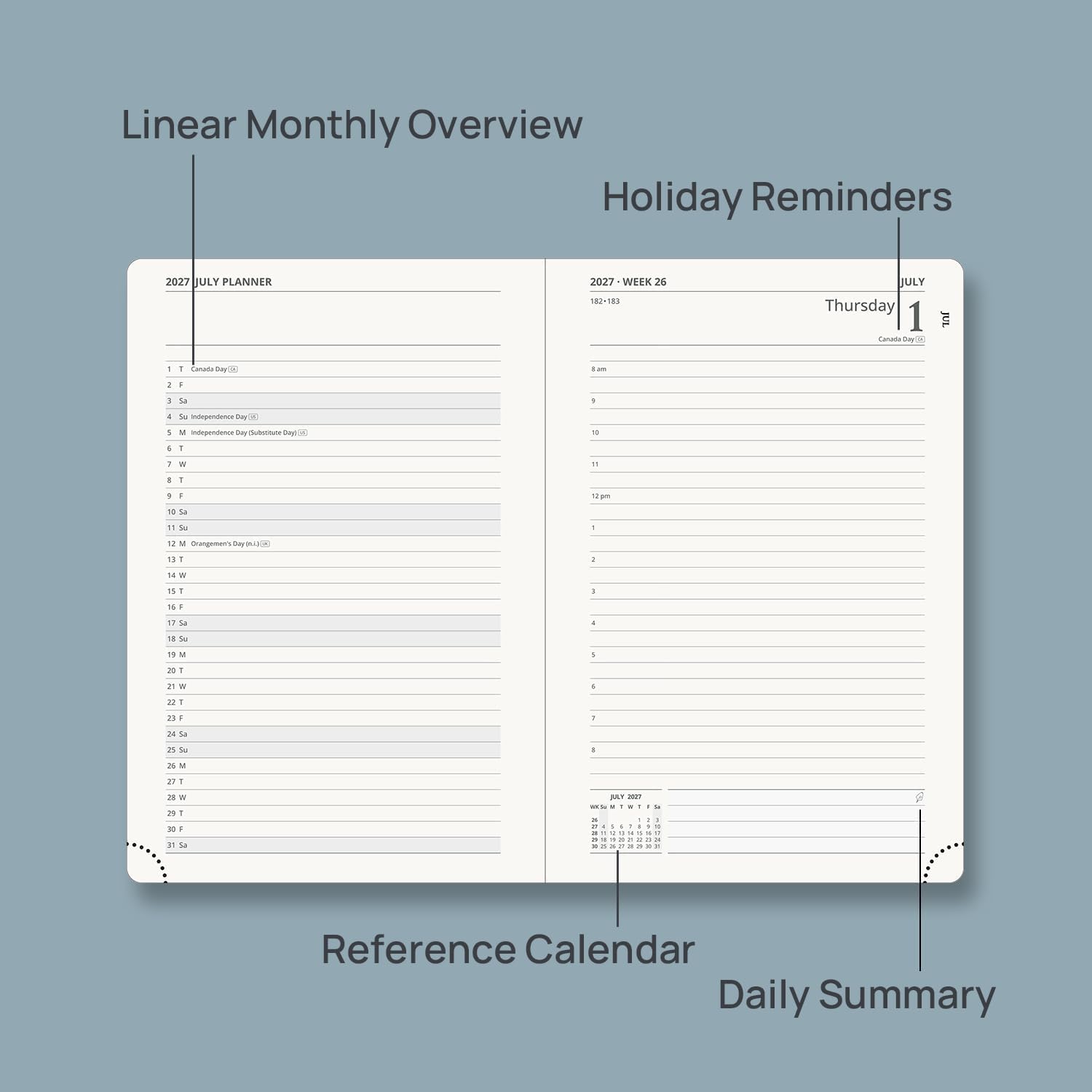 Detalle de POPRUN 2027 Daily Planner, Hardcover, Hourly Schedule, Navy Blue