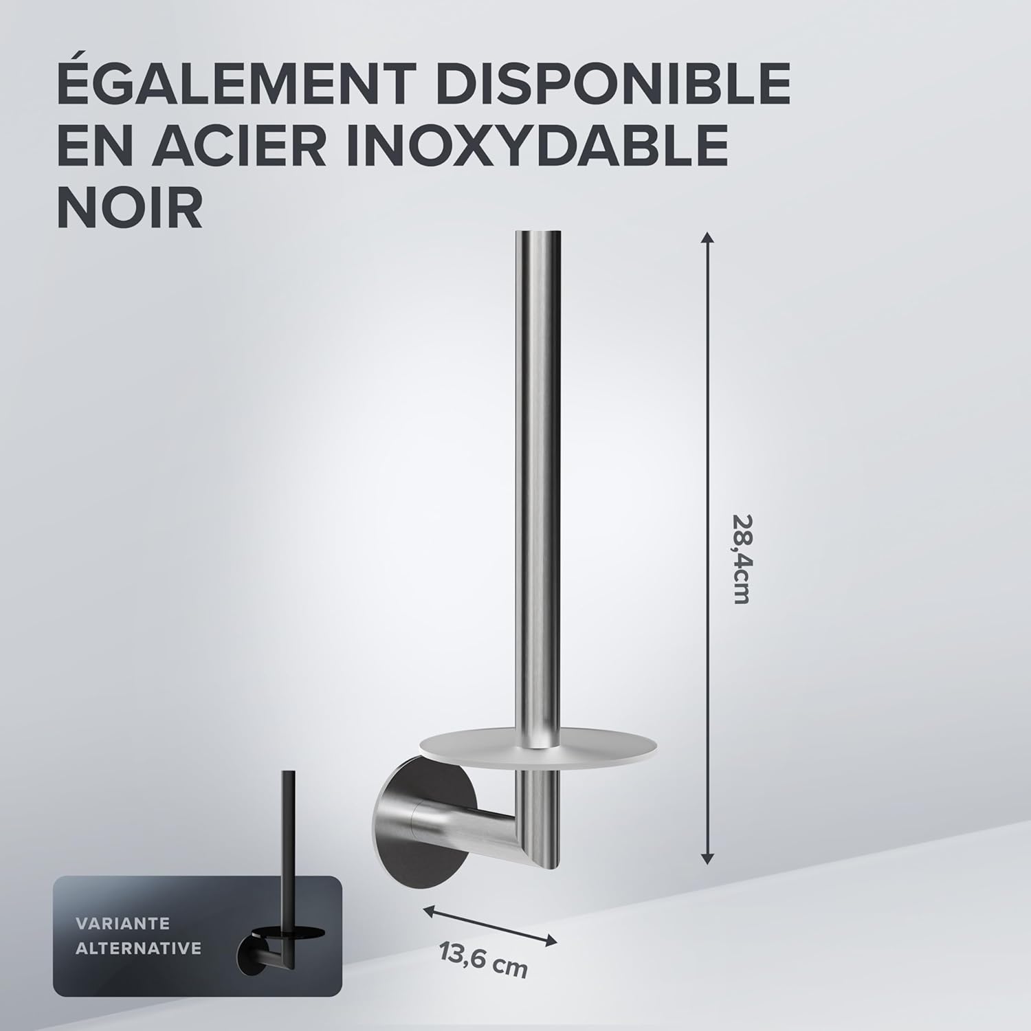 Thumbnail 2 de ovimar Hesselo Porte-Rouleau argenté à coller – support mural sans perçage, acier inoxydable et verre