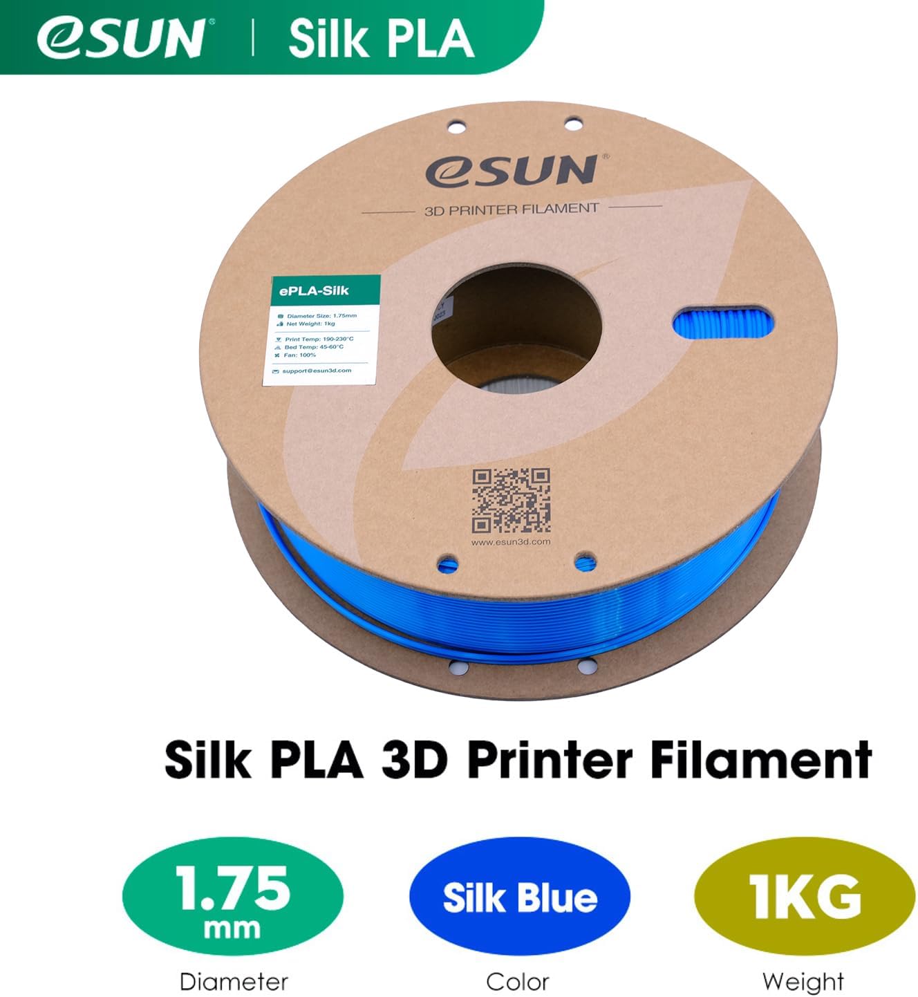 Thumbnail 1 de eSUN Zijde Metaal PLA-filament 1,75 mm, 1 kg, zijdeblauw