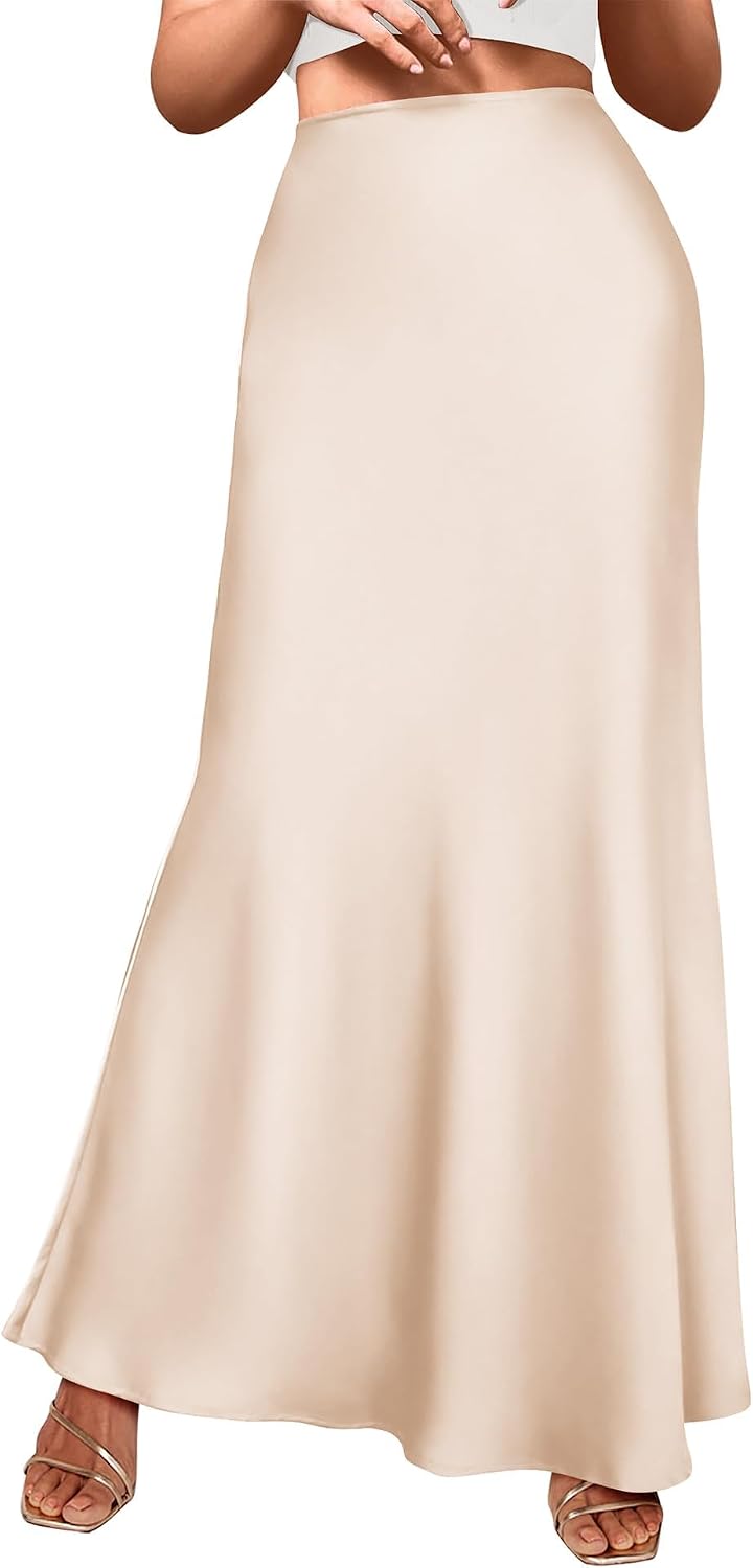 Detalle de BTFBM BT474 Women's High-Waisted Satin Mermaid Maxi Skirt