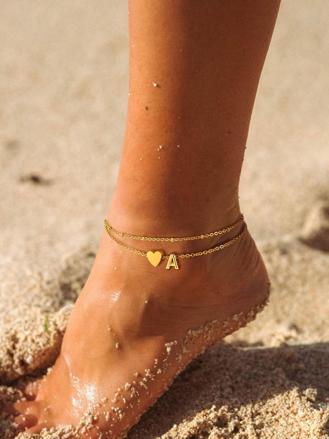 Thumbnail 1 de PROSTEEL A-Z Cavigliera in acciaio inox 316L doppio strato con cuore e iniziali, 22+5 cm