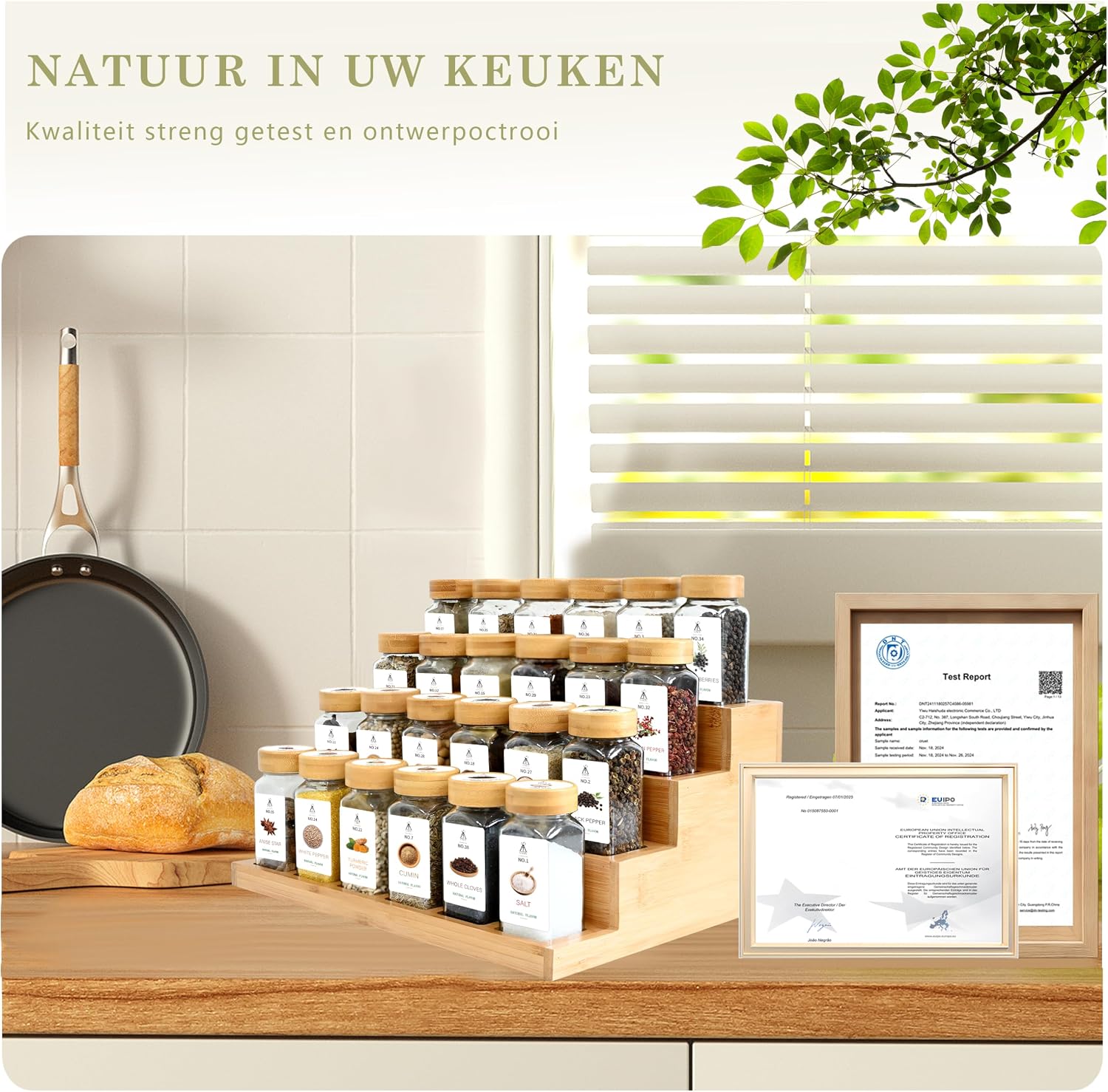 Detalle 1 de SAEIV kruidenpotjesset met bamboe dienblad, 24 potjes van 120 ml
