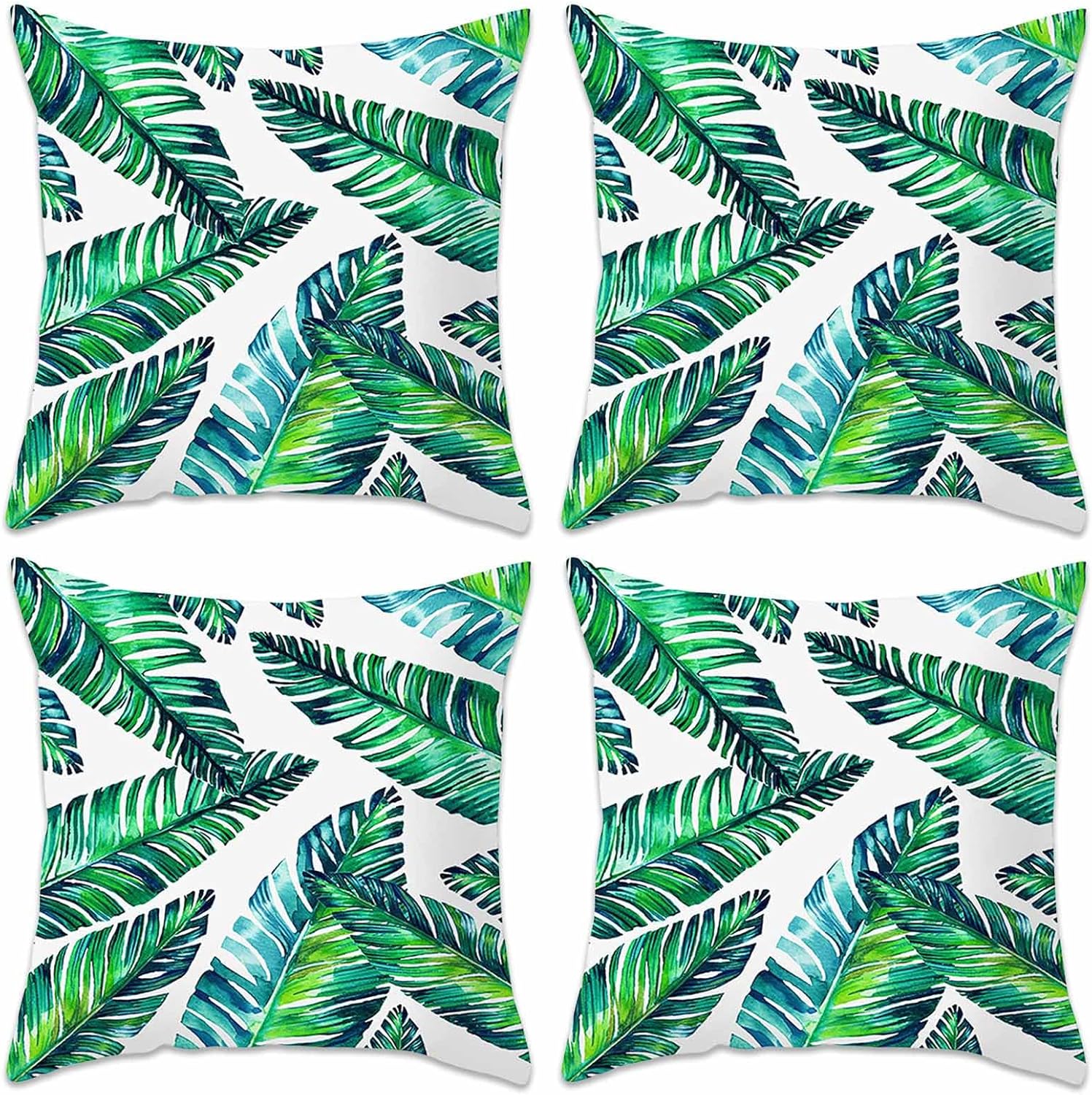 Betadistor Tropical Green Leaves Cushion Covers (Pack of 4) 45 x 45cm with Invisible Zipper
