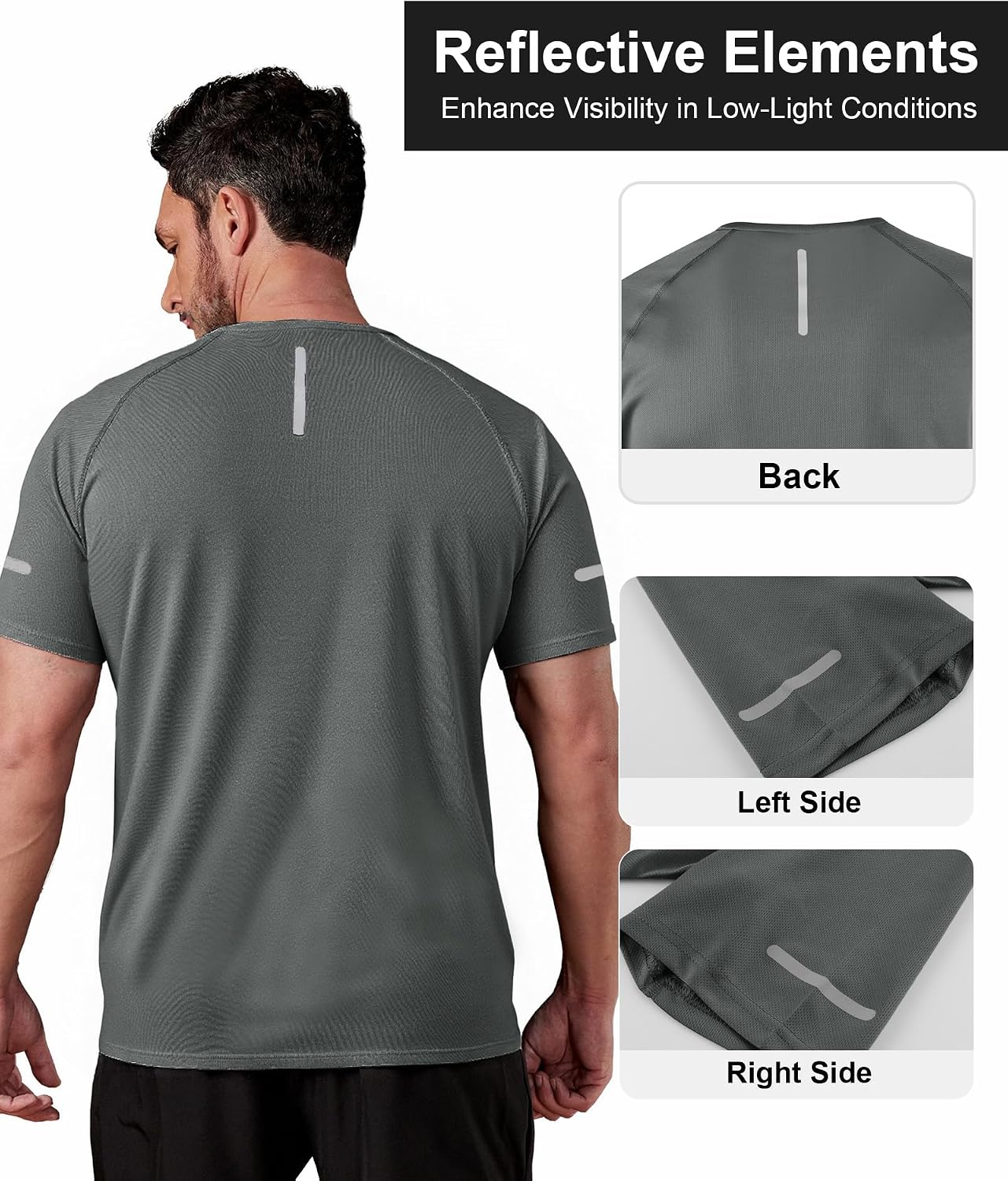 Detalle de ZITY 3 Pezzi T-Shirt Uomo Sportive – Set da allenamento in poliestere traspirante