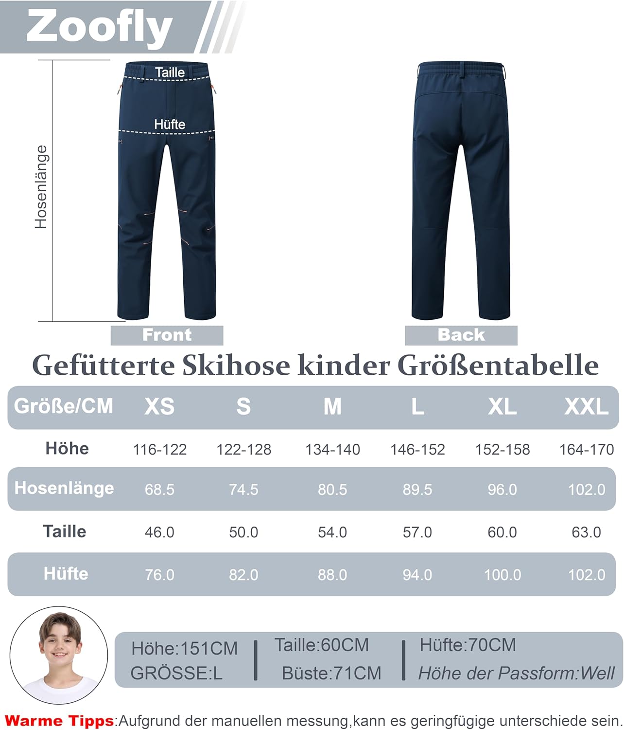 Thumbnail 6 de Zoofly Kinder Skihose gefüttert