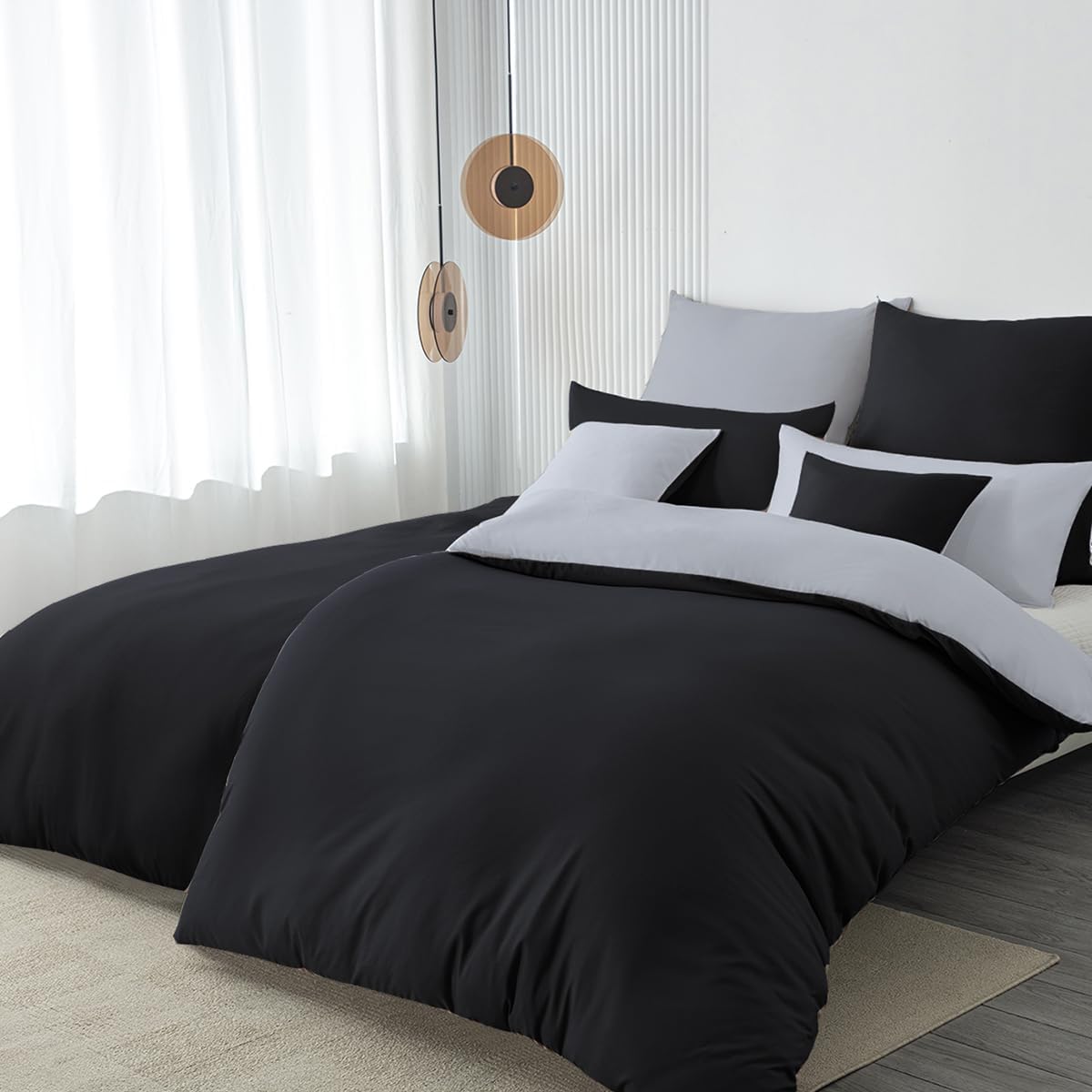 Detalle de Nesture Kissenbezug 40 x 80 cm (2er-Set) – Kopfkissenbezüge aus 100% Mikrofaser, schwarz, mit Reißverschluss