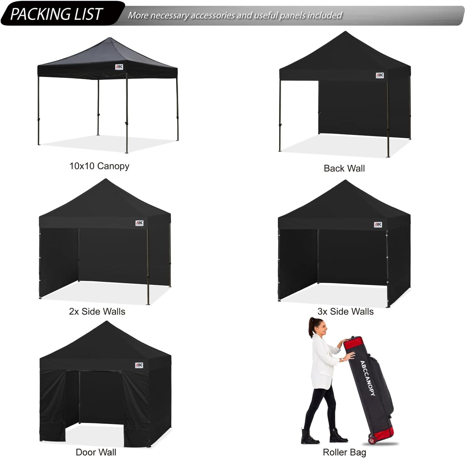 Detalle 2 de ABCCANOPY package01 10x10 Pop-Up Canopy Tent with Sidewalls, Black