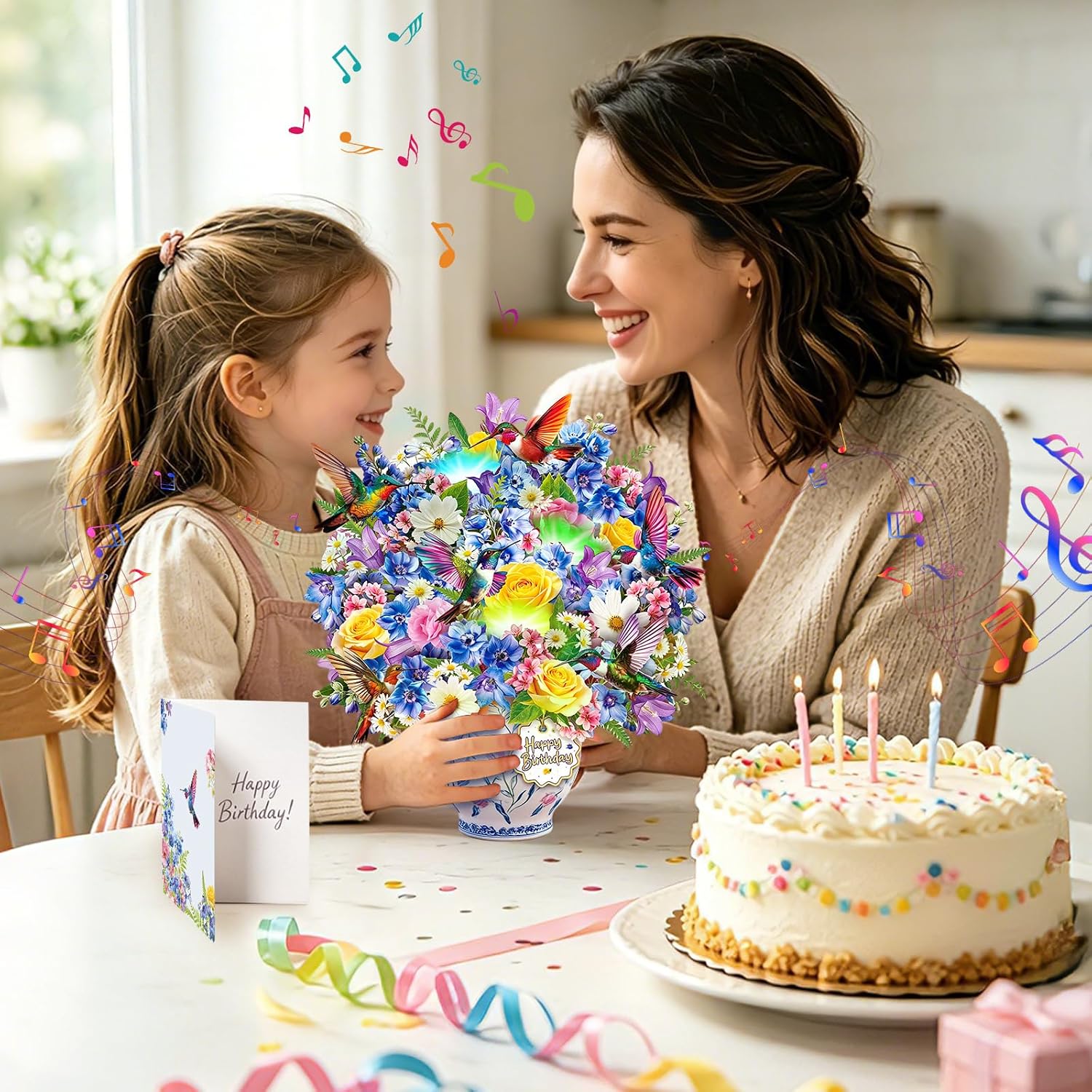 Detalle de Pop Up Birthday Cards for Women: 10.5-Inch Flower Bouquet with Music & Lights