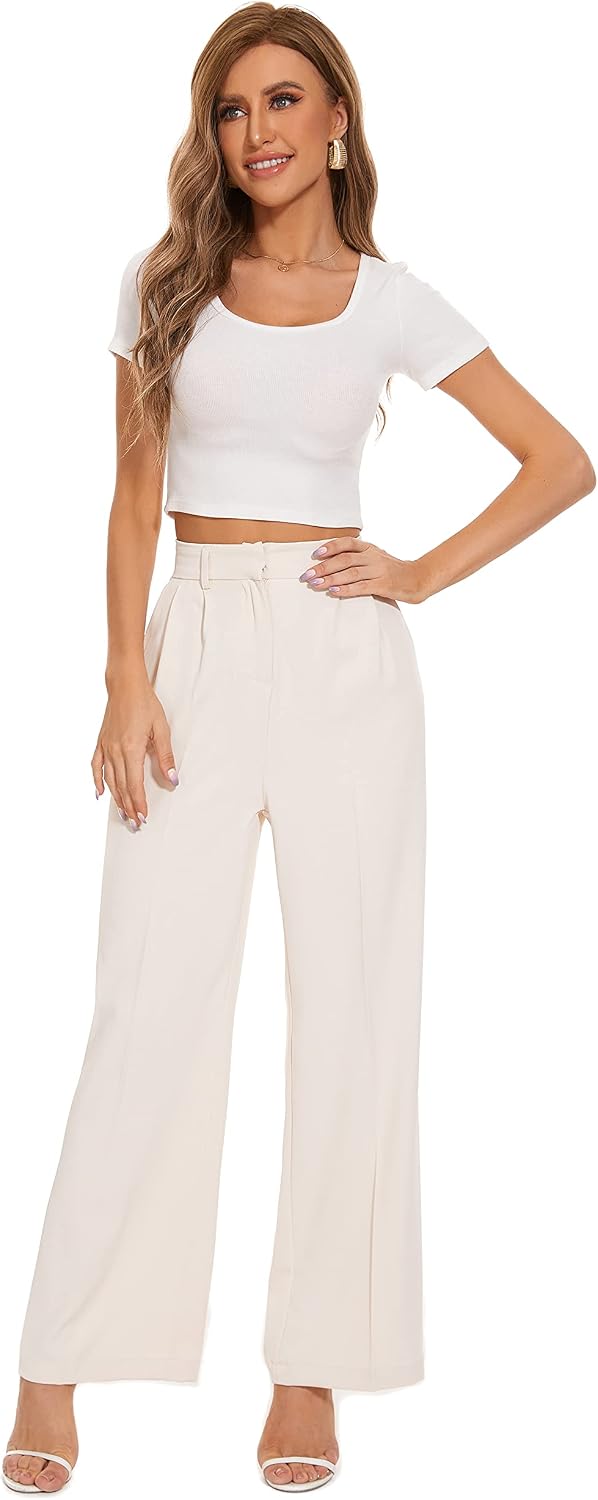 Thumbnail 3 de FUNYYZO Women's Wide-Leg Pants with Back Elastic Waist — Professional Straight-Leg Trousers