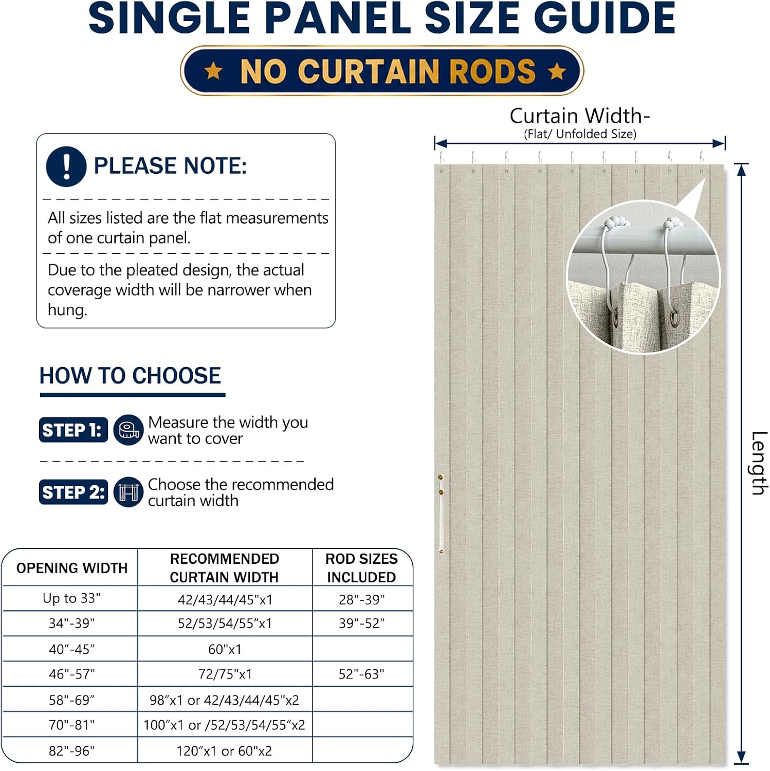 Detalle 2 de AJAZZ 100% Blackout Magnetic Door Curtain (42" W x 78" L, 1 Panel) — Cream White