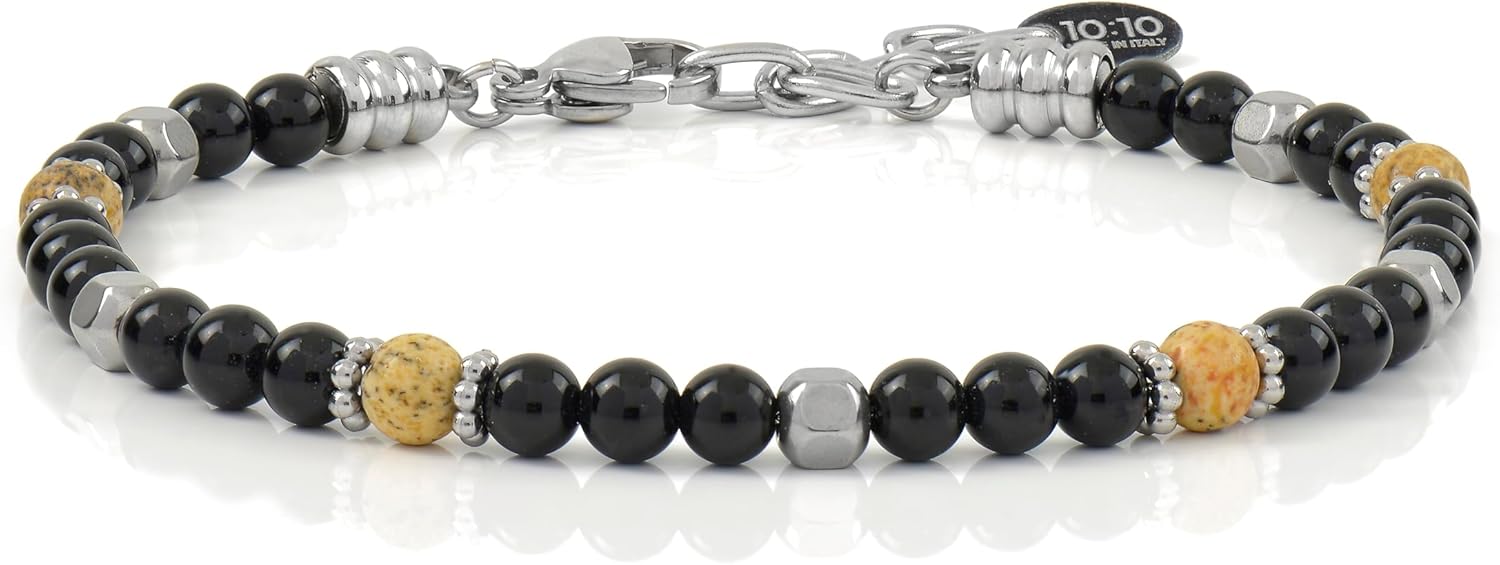Detalle de 10:10 Bracciale Uomo Pietre Naturali 4 mm in Acciaio Inox – Made in Italy