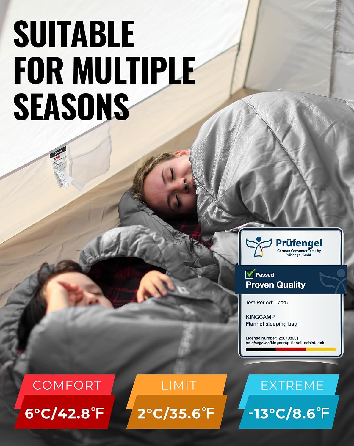 Detalle de KingCamp XXL Sleeping Bag for Adults 3-4 Season