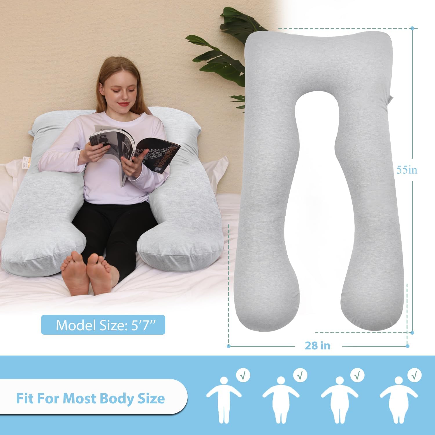 Thumbnail 5 de Chilling Home Pregnancy Pillow Cooling U-Shaped 55 inch (140 x 70 cm) with Washable Jersey Cover