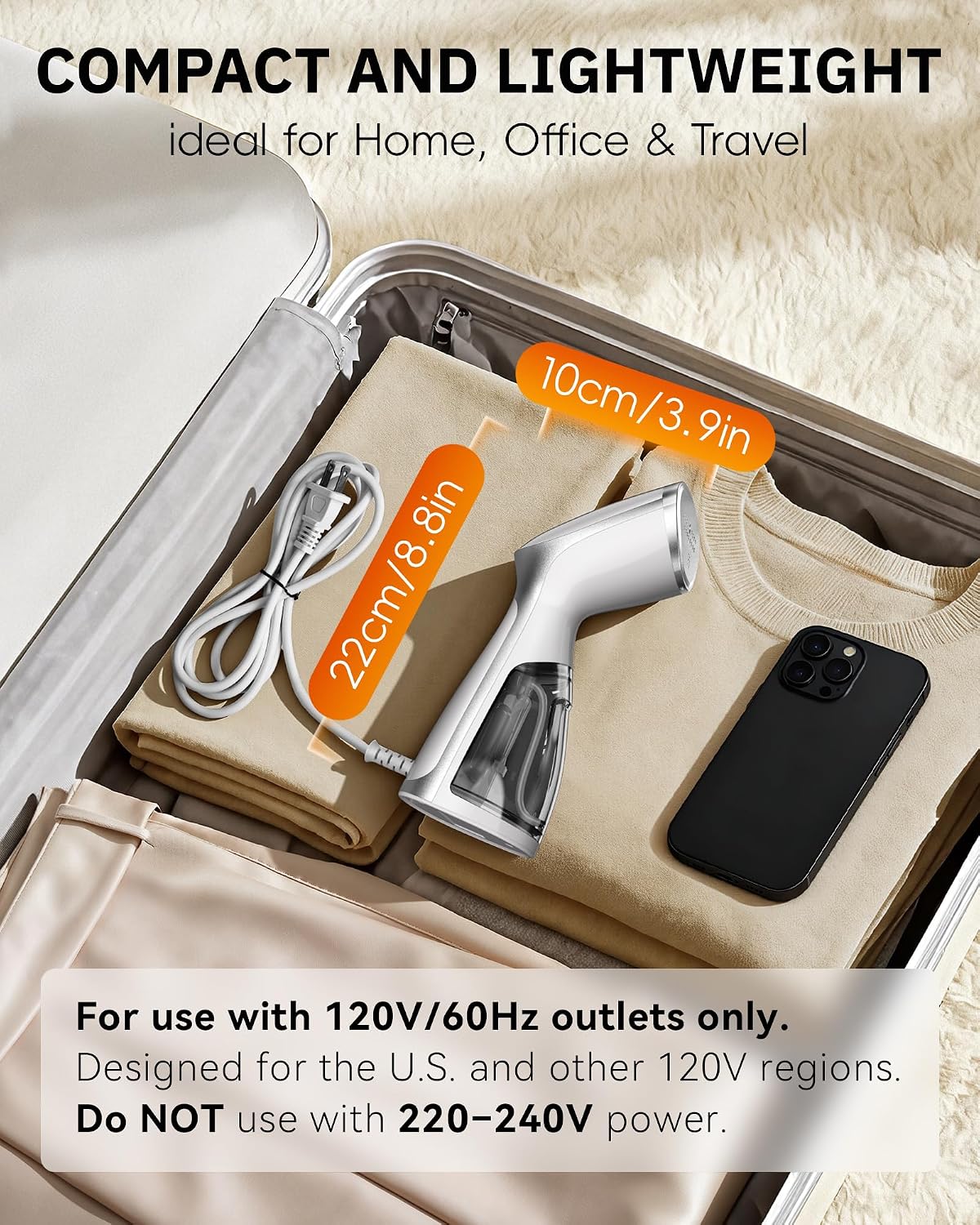 Detalle de OGHom 1000W Portable Travel Handheld Steamer (120V Only) – White