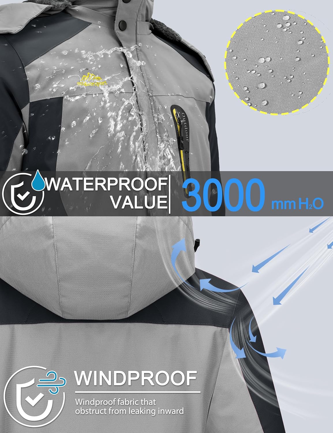 Detalle de TACVASEN Men's Waterproof Fleece-Lined Winter Ski Jacket with Multi-Pockets