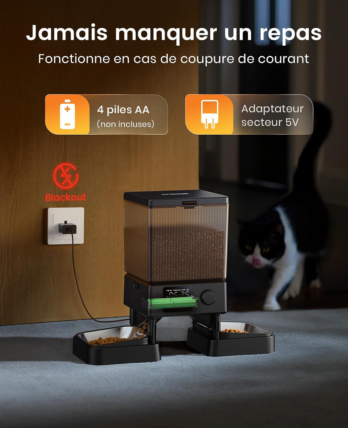 Thumbnail 5 de Oneisall 5L Mangeoire automatique pour chat à 2 bols – distribution précise et programmation simple