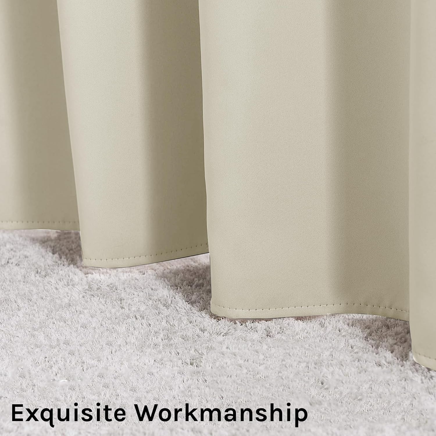 Thumbnail 4 de My home store Cream Blackout Curtains for Bedroom – 2 Panels, W 66" x L 90" (168 cm x 228 cm) with Eyelet Ring