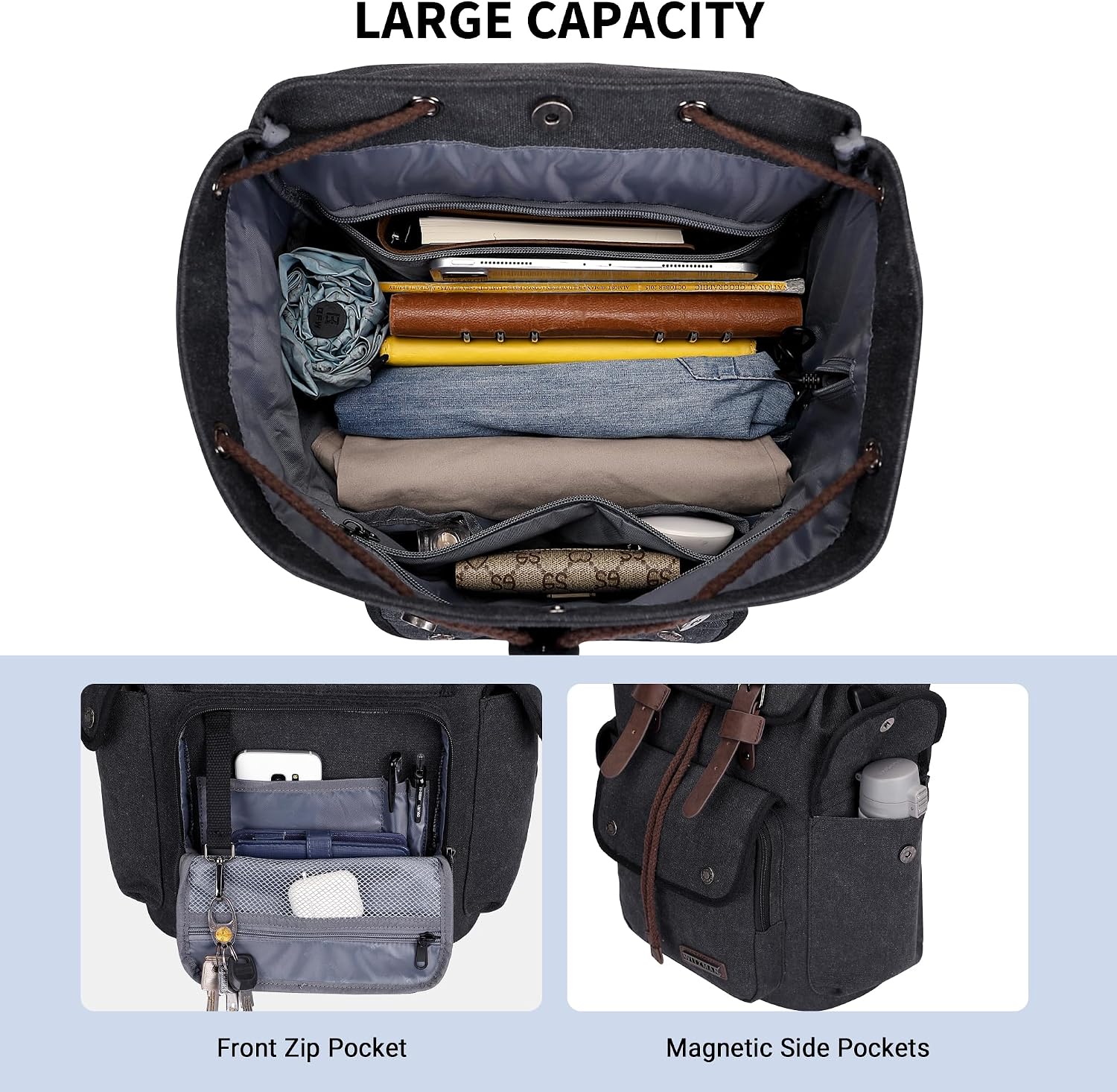 Detalle de WITZMAN Canvas Reiserucksack Herren – Vintage Travel Backpack für 15,6 Zoll Laptop