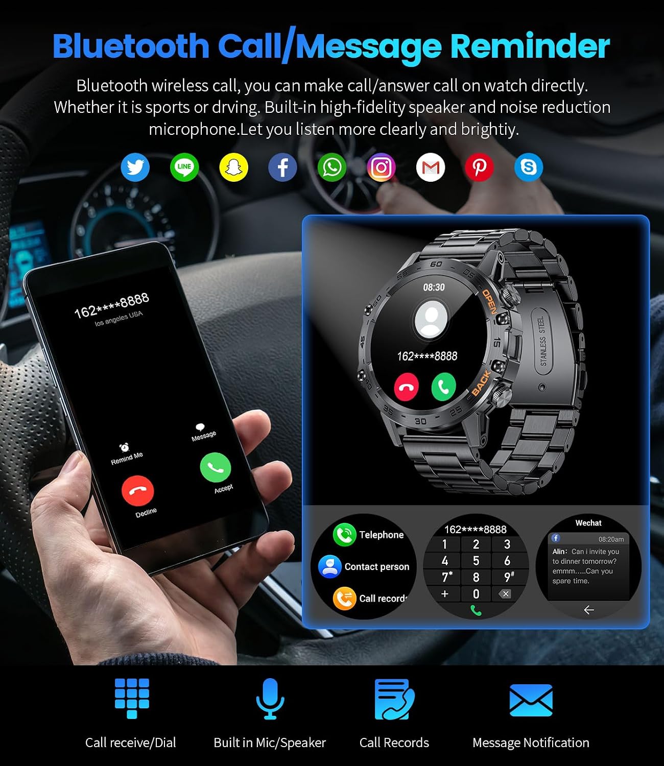 Detalle de LIGE smartklocka för herr, 1,39 tum, Bluetooth-samtal och 111 sportlägen