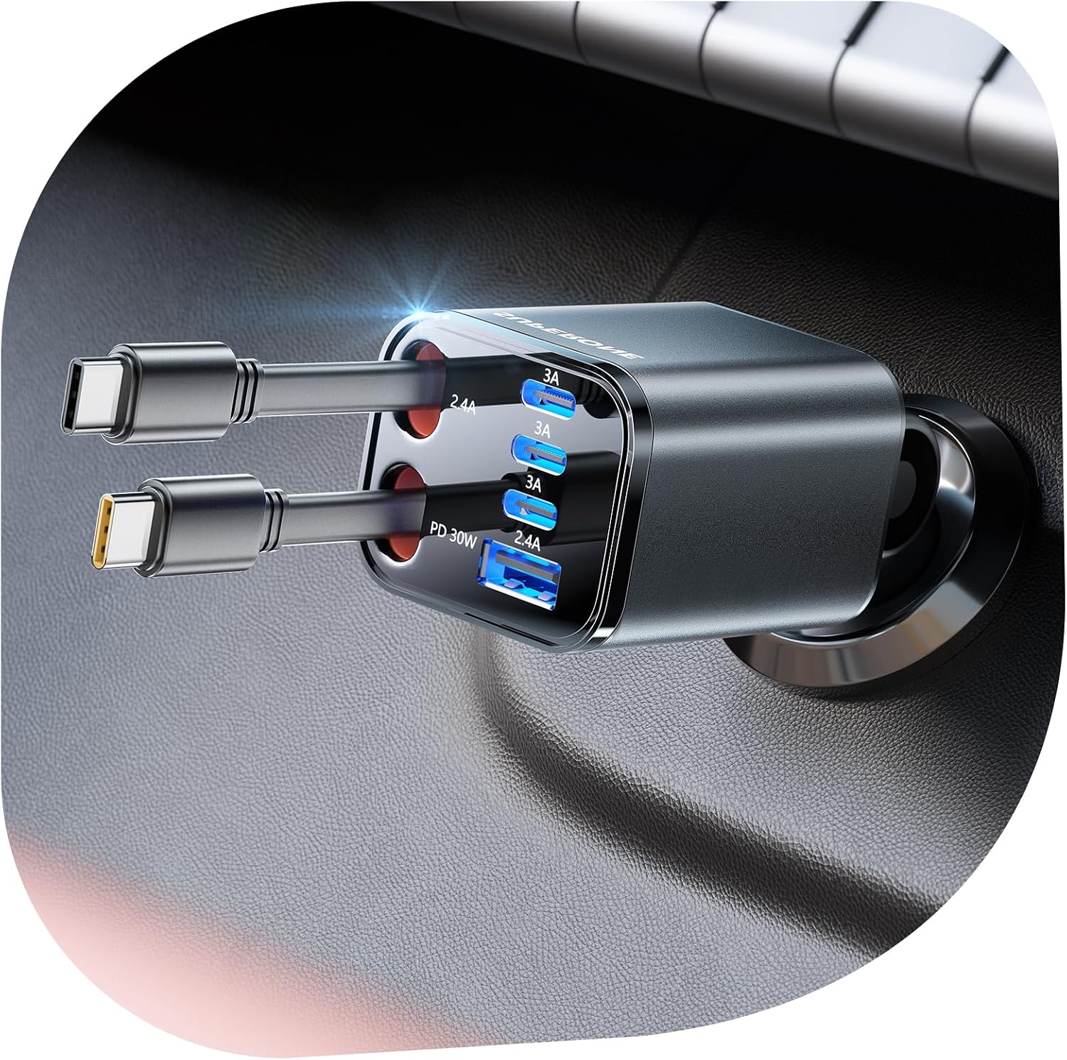 Detalle de SUPERONE 6-in-1 Retractable Car Charger 99W
