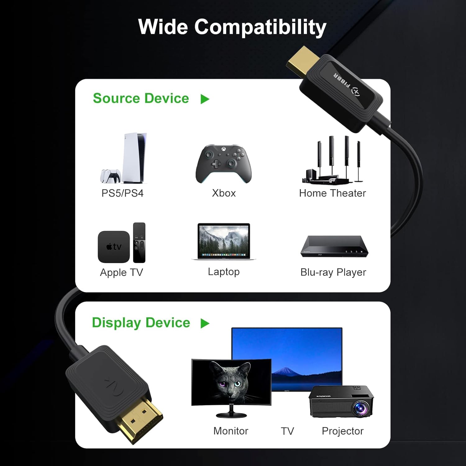 Thumbnail 5 de FIBBR 8K HDMI Fibre Optic Cable 7.5m (HDMI 2.1, 48Gbps) for 8K@60Hz and 4K@120Hz/144Hz