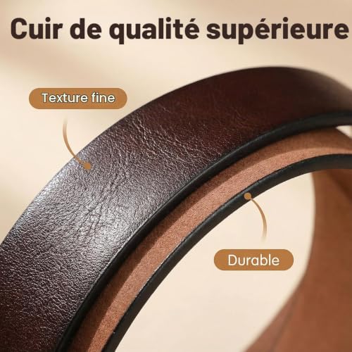 Detalle de VRLEGEND ceinture homme en cuir véritable marron, 140 cm, largeur 3,8 cm