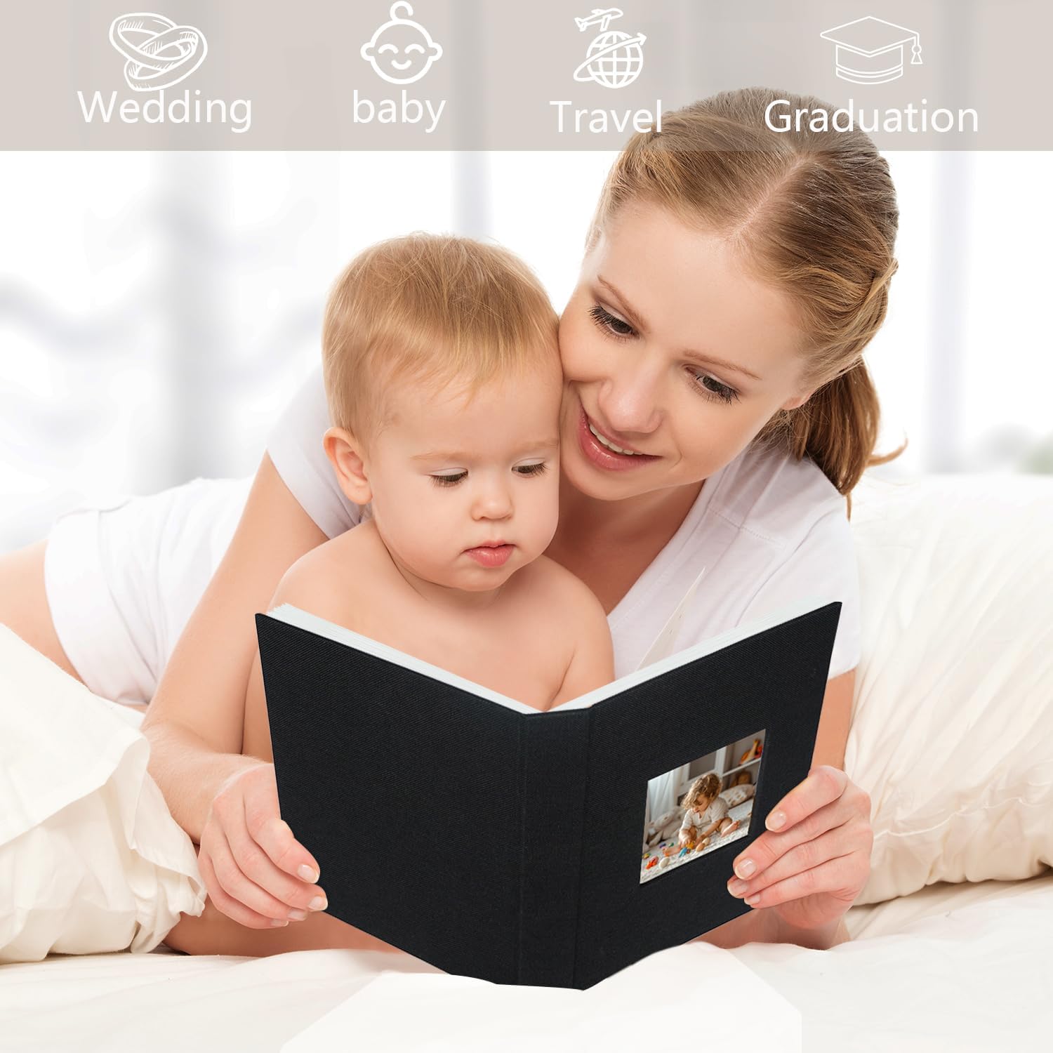 Thumbnail 4 de Miaikoe Small Photo Album 6x4 (100 Photos) Black Linen, 2-Pack