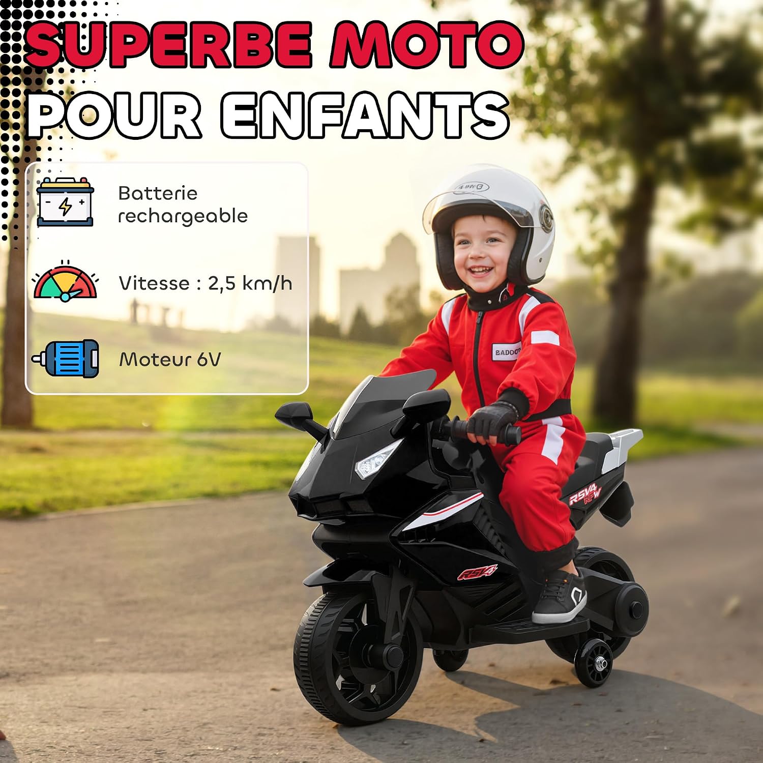 Thumbnail 3 de AIYAPLAY 370-451V90BK elektrische kinder-motorfiets, 6 V, 2,5 km/u