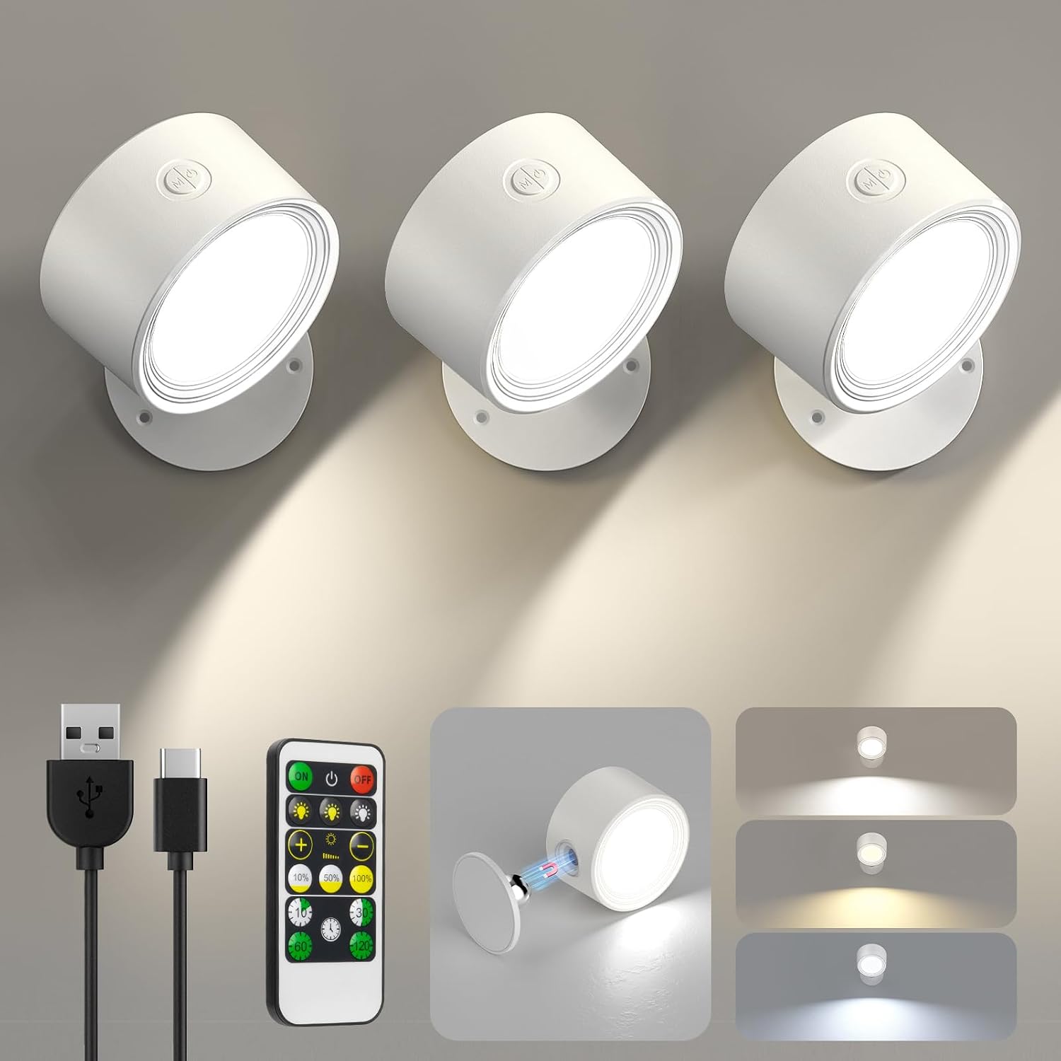 Detalle de Lightbiz LED Akku Wandleuchte Innen 3er-Set