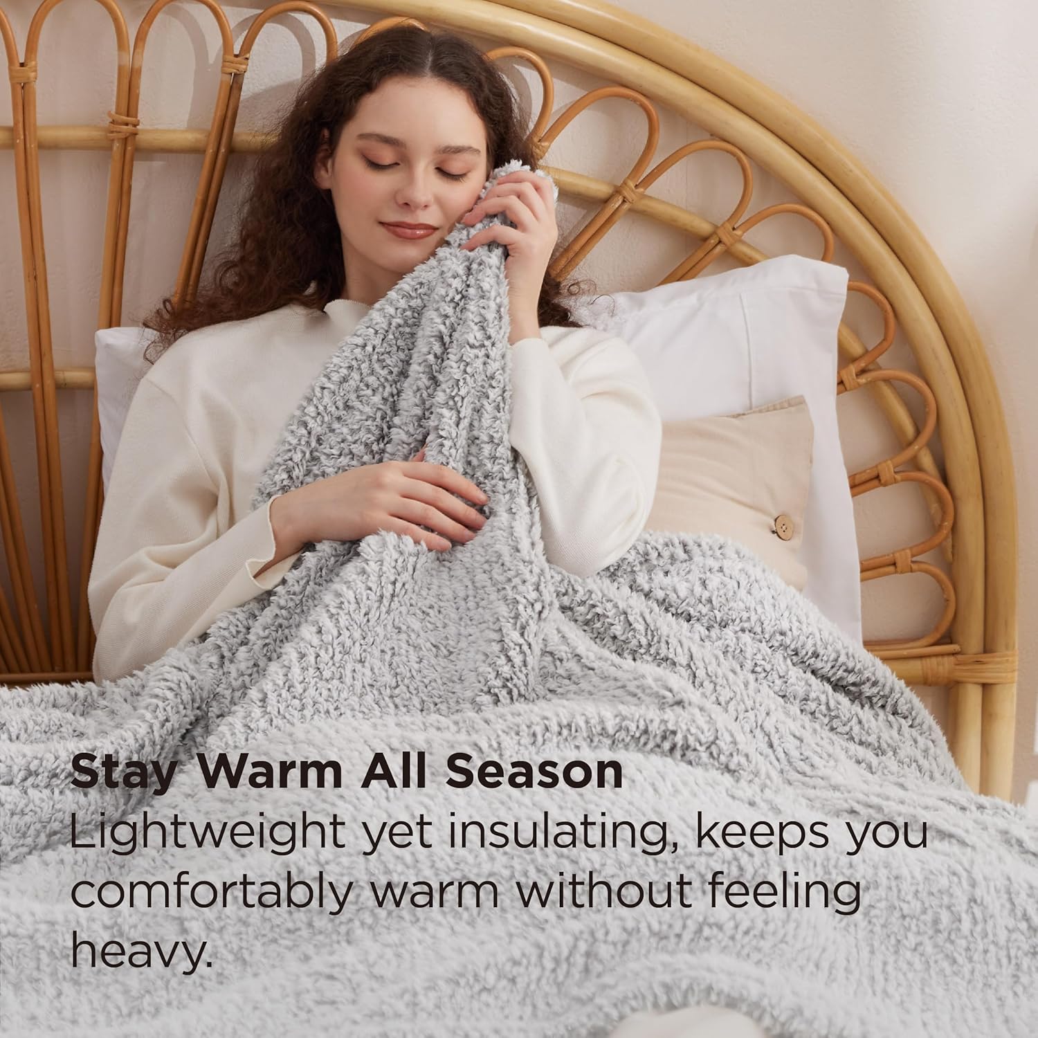 Thumbnail 1 de Bedsure Fleece Sherpa Throw Blanket – Single 130x150cm, Light Grey