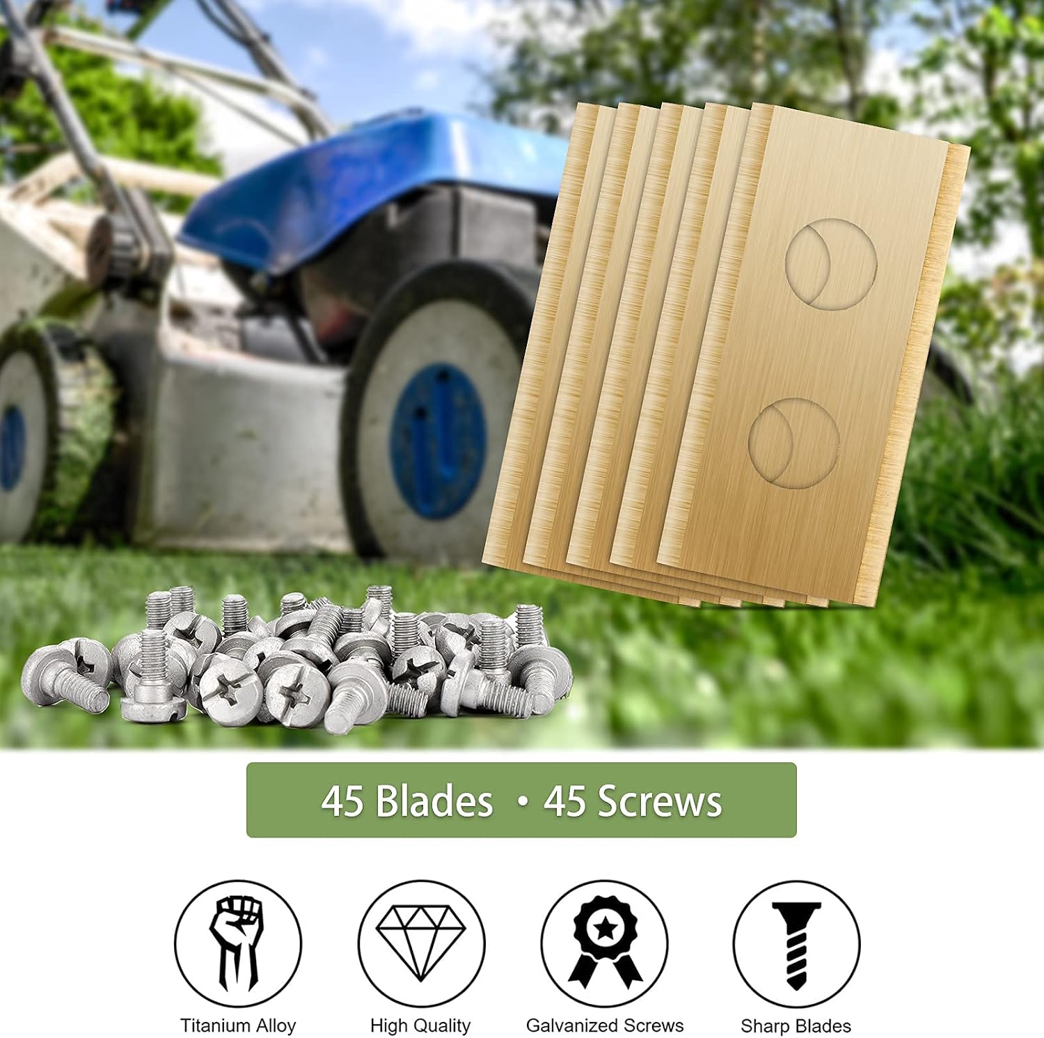 Detalle de 45x Lame in Titanio Compatibili con Robot Tagliaerba Worx Landroid – Set di Lame e Viti in Titanio