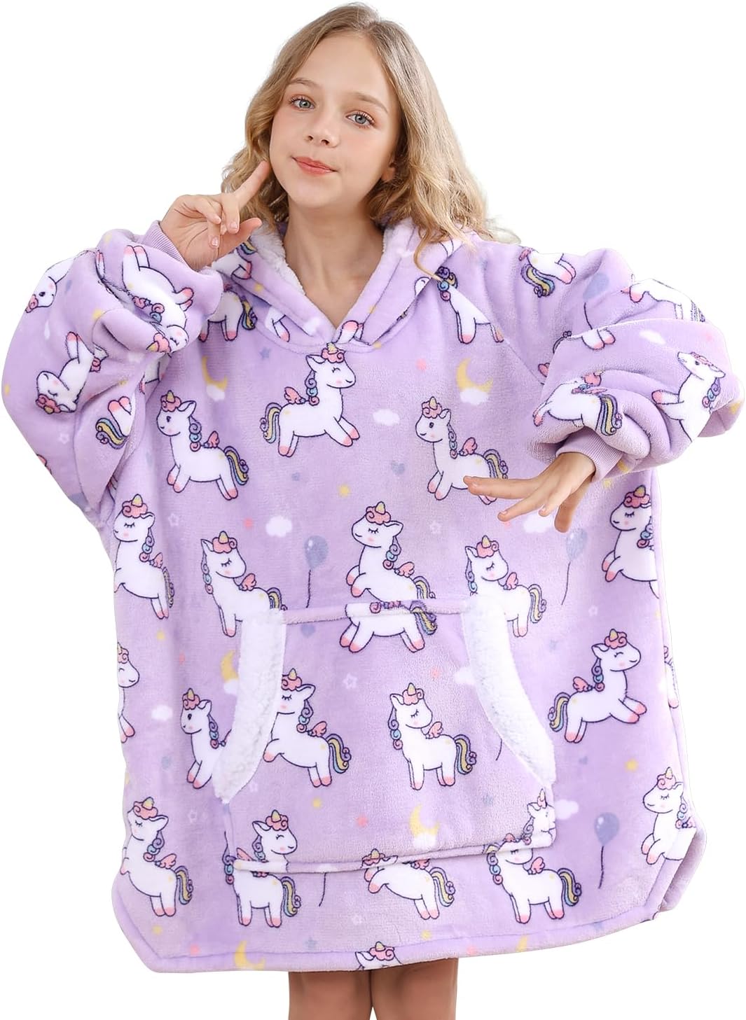 Detalle de Topblan Kids Wearable Blanket Hoodie, Flannel and Sherpa, Purple Pony