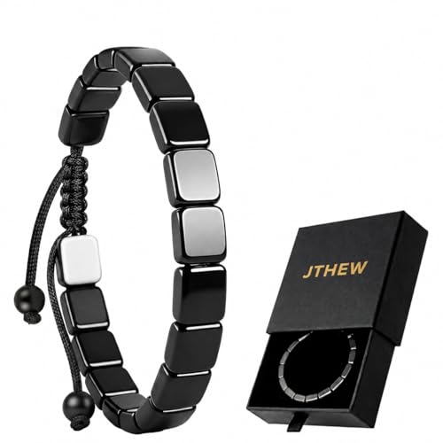 Detalle de JTHEW Pulsera ajustable de hematita para hombres: energía estable y estilo minimalista