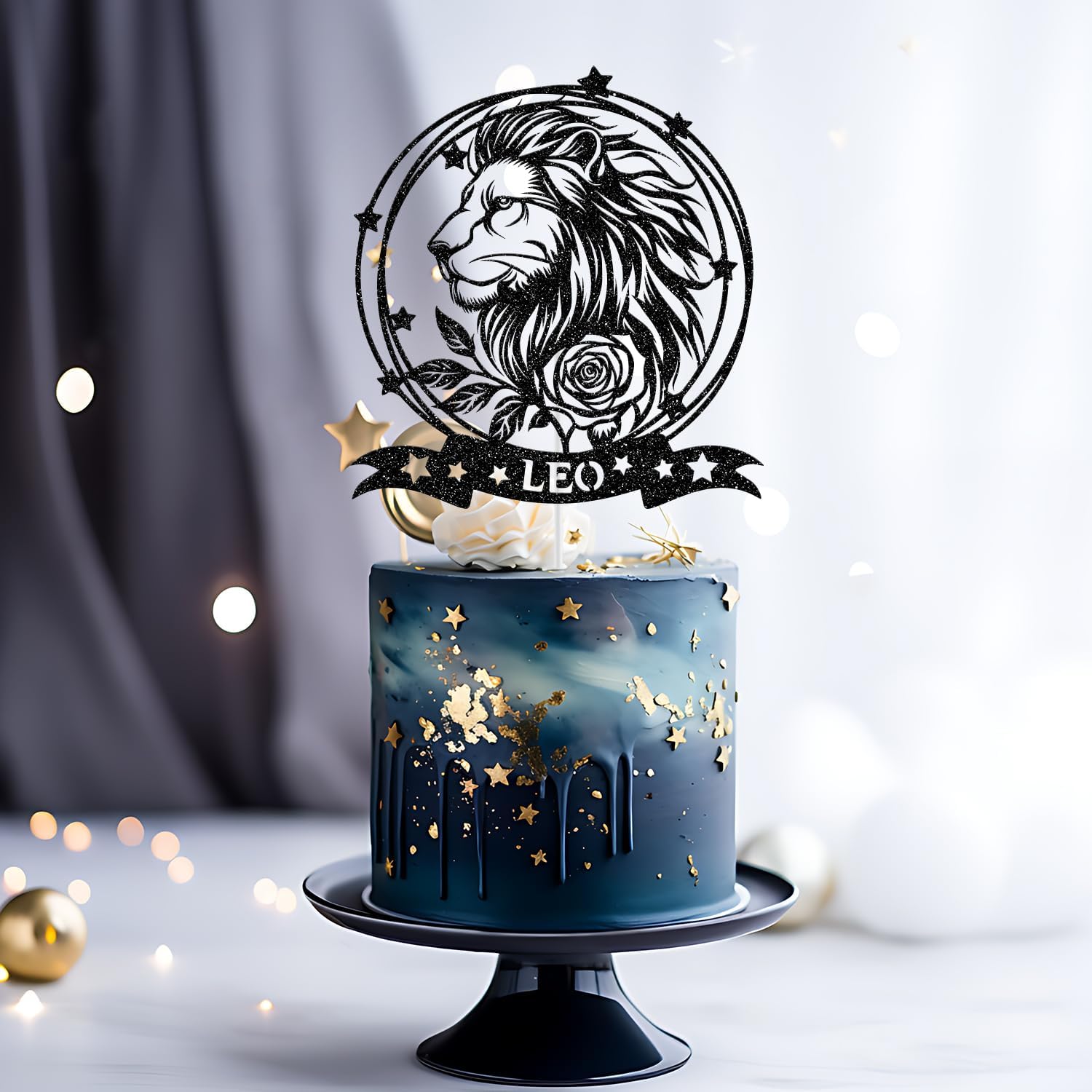 Thumbnail 5 de Leo Cake Topper Black Glitter