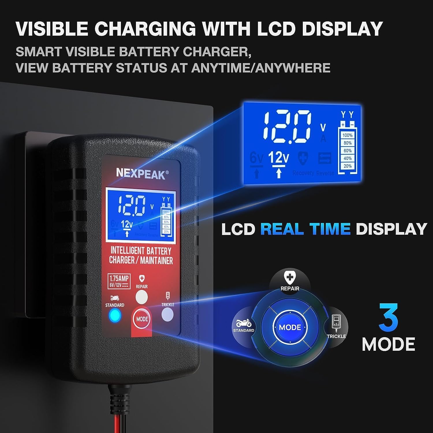 Detalle 2 de 1.75-Amp Smart Car Battery Charger 6V/12V