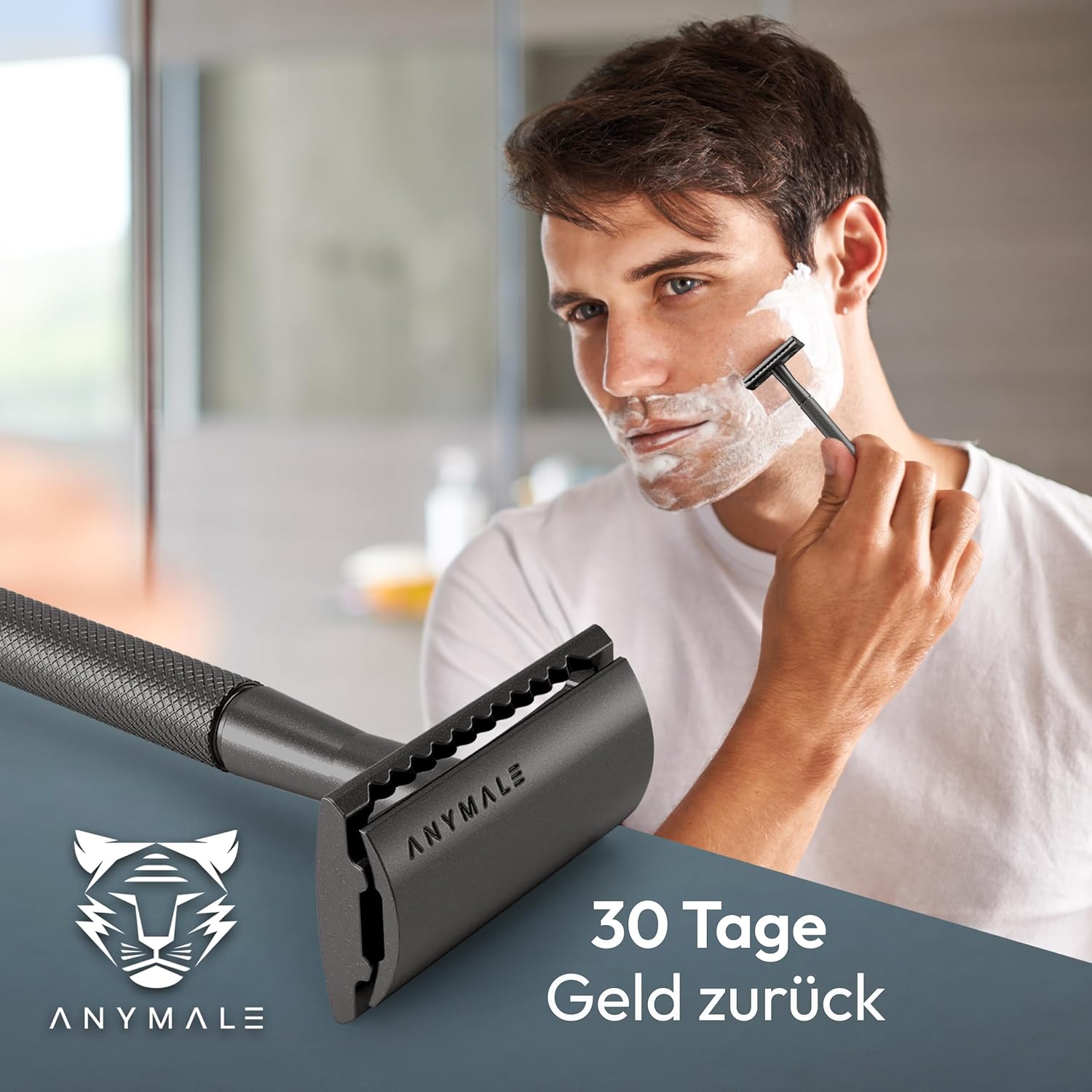 Thumbnail 6 de ANYMALE Rasierhobel Herren (Black Edition) inkl. 5 Klingen, Ständer & Zero Waste - Nassrasur aus Metall