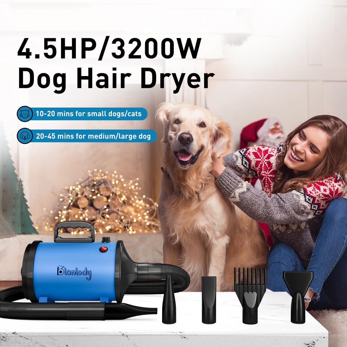 Detalle de Blanlody Hundefön Blower Sehr Leise mit 4,5 PS / 3.200 W, einstellbare Geschwindigkeit & Temperatur