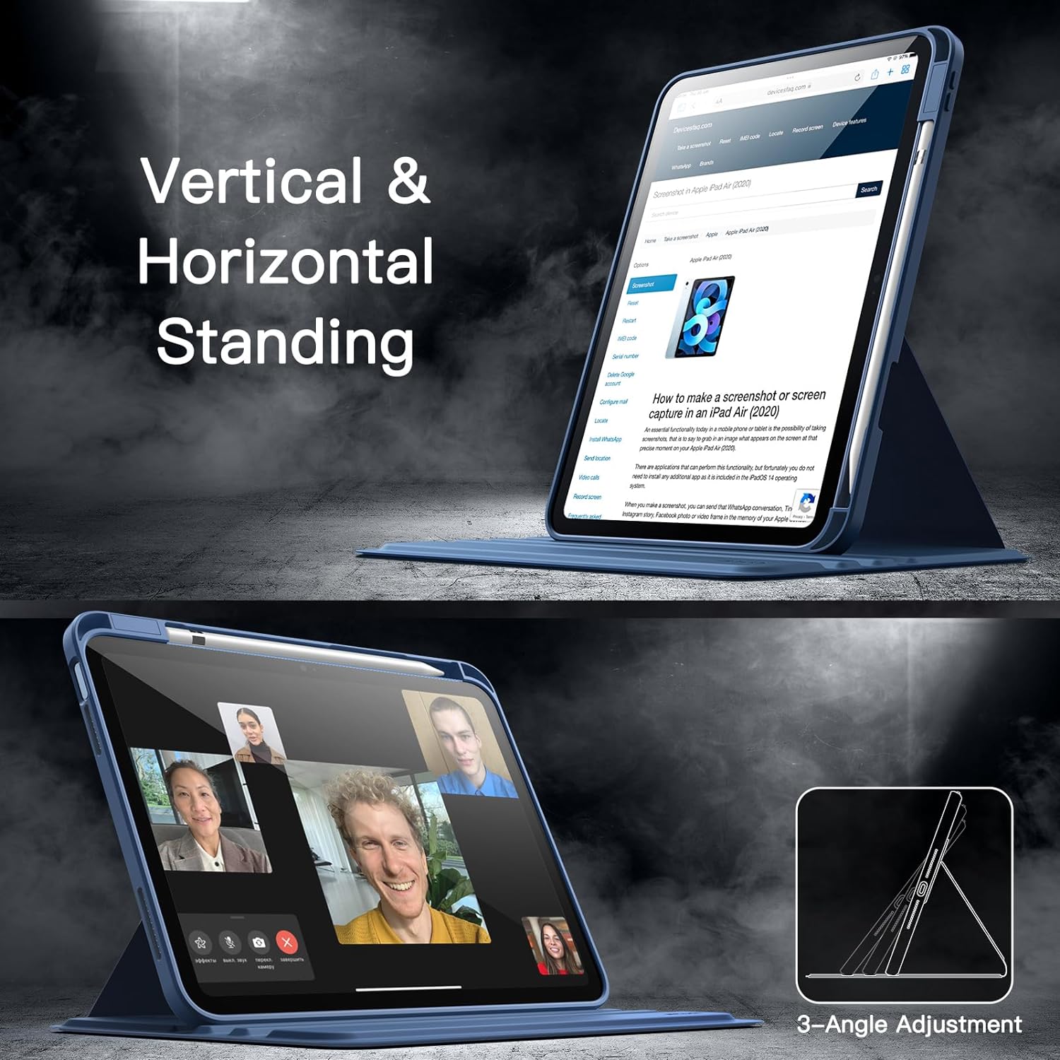 Thumbnail 6 de JETech Rotierende Hülle für iPad (A16) 11./10. Generation mit Stifthalter – 360° drehbarer Stand, Navy