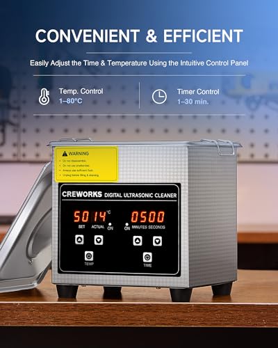 Detalle de CREWORKS Ultrasonic Cleaner with Digital Timer & Heater 1.3L