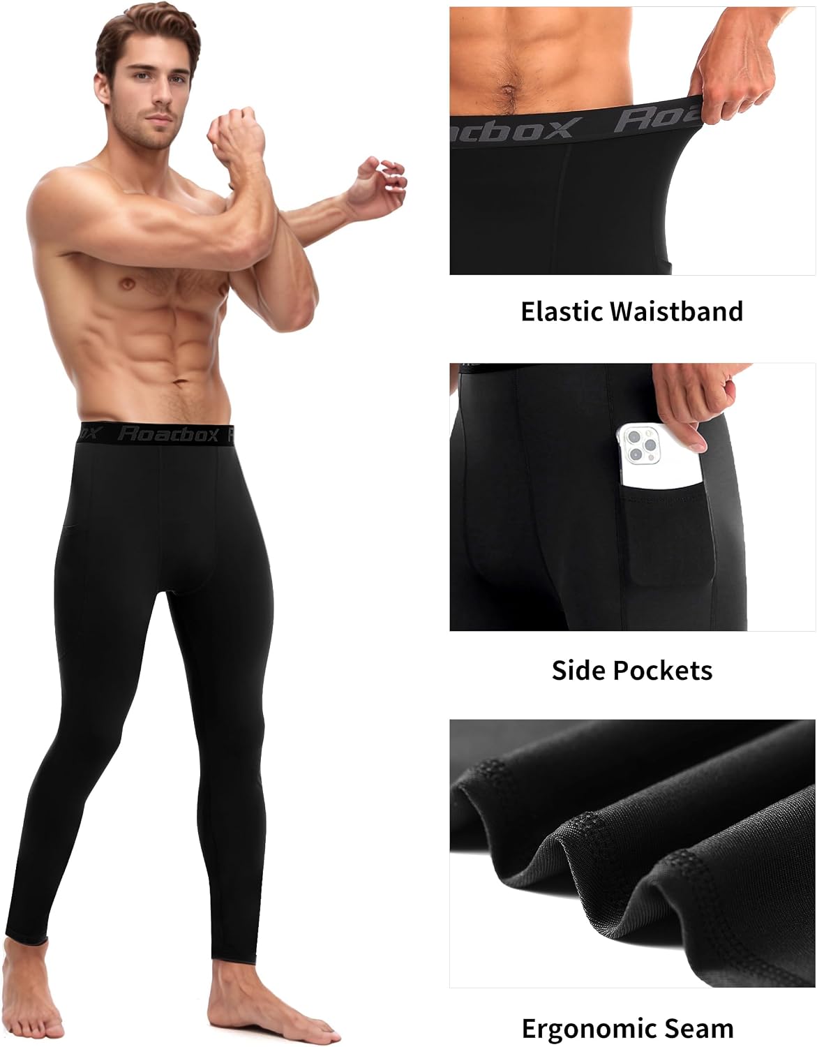 Detalle 2 de Roadbox Men's Thermal Compression Pants with Fleece Lining and Pockets